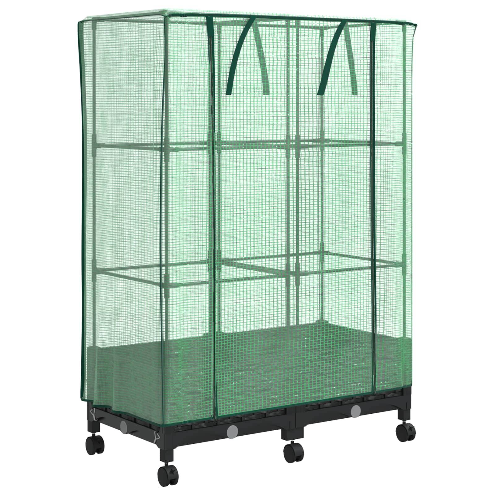 vidaXL Gartenplanter mit Gewächshausabdeckung und Rädern 2 Stk. PP