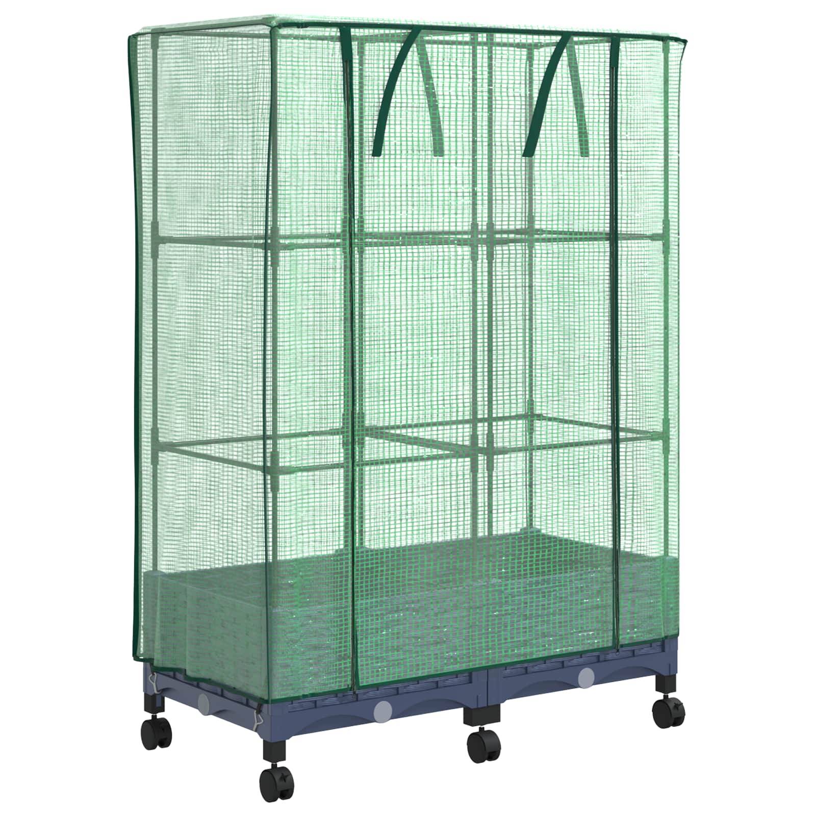 vidaXL Gartenplanter mit Gewächshausabdeckung und Rädern 2 Stk. PP