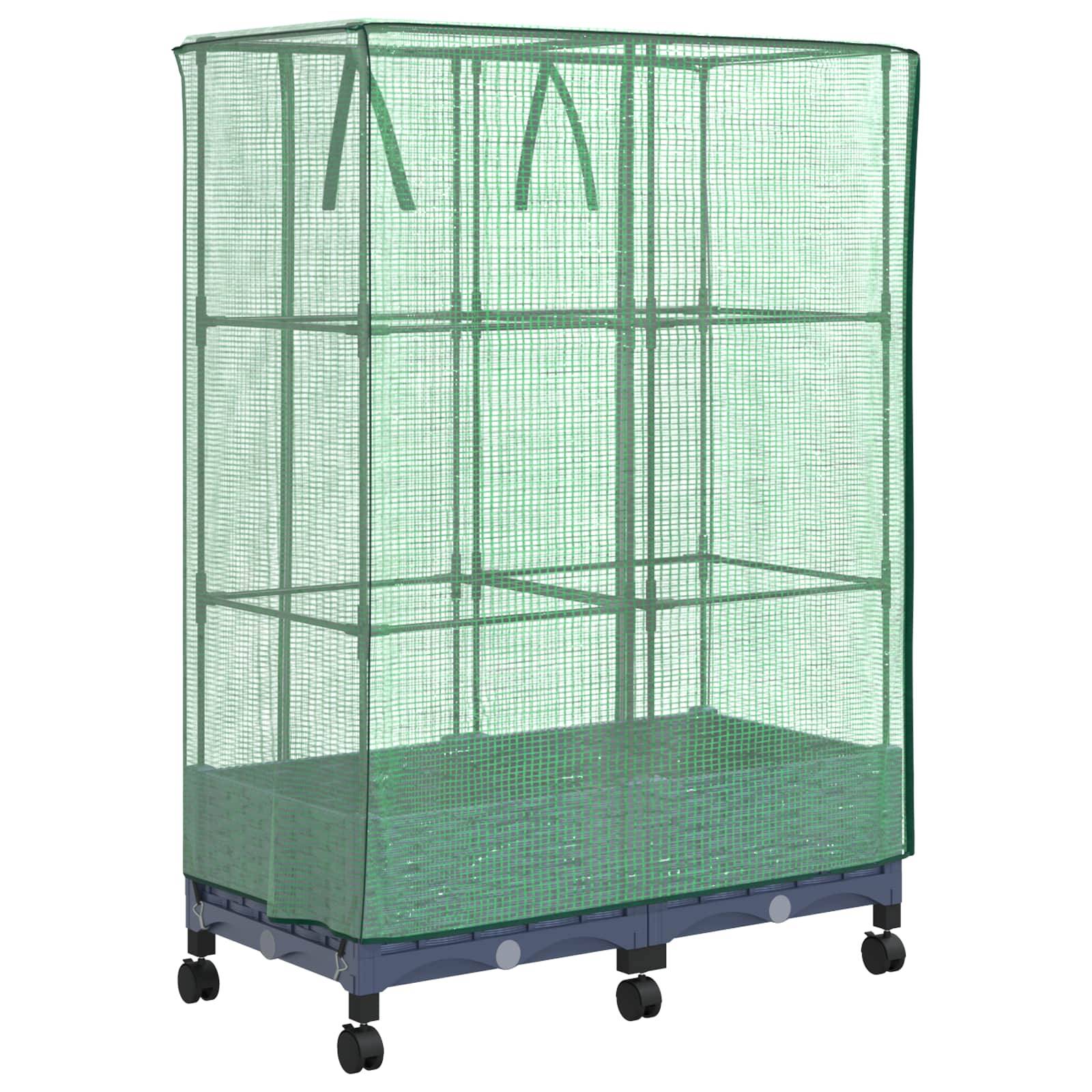 vidaXL Gartenplanter mit Gewächshausabdeckung und Rädern 2 Stk. PP