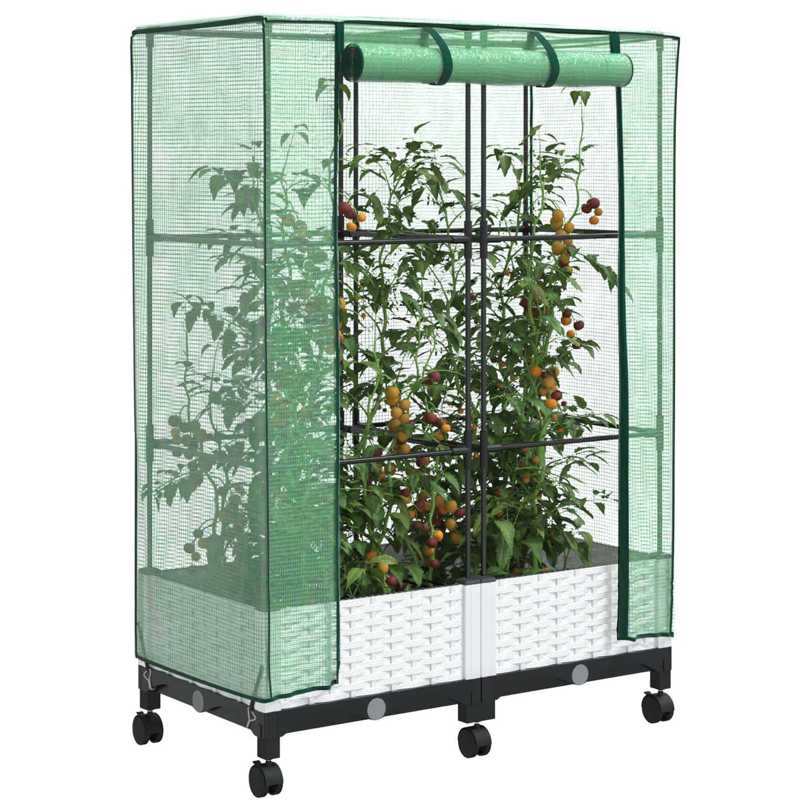 vidaXL Gartenplanter mit Gewächshausabdeckung und Rädern 2 Stk. Weiß