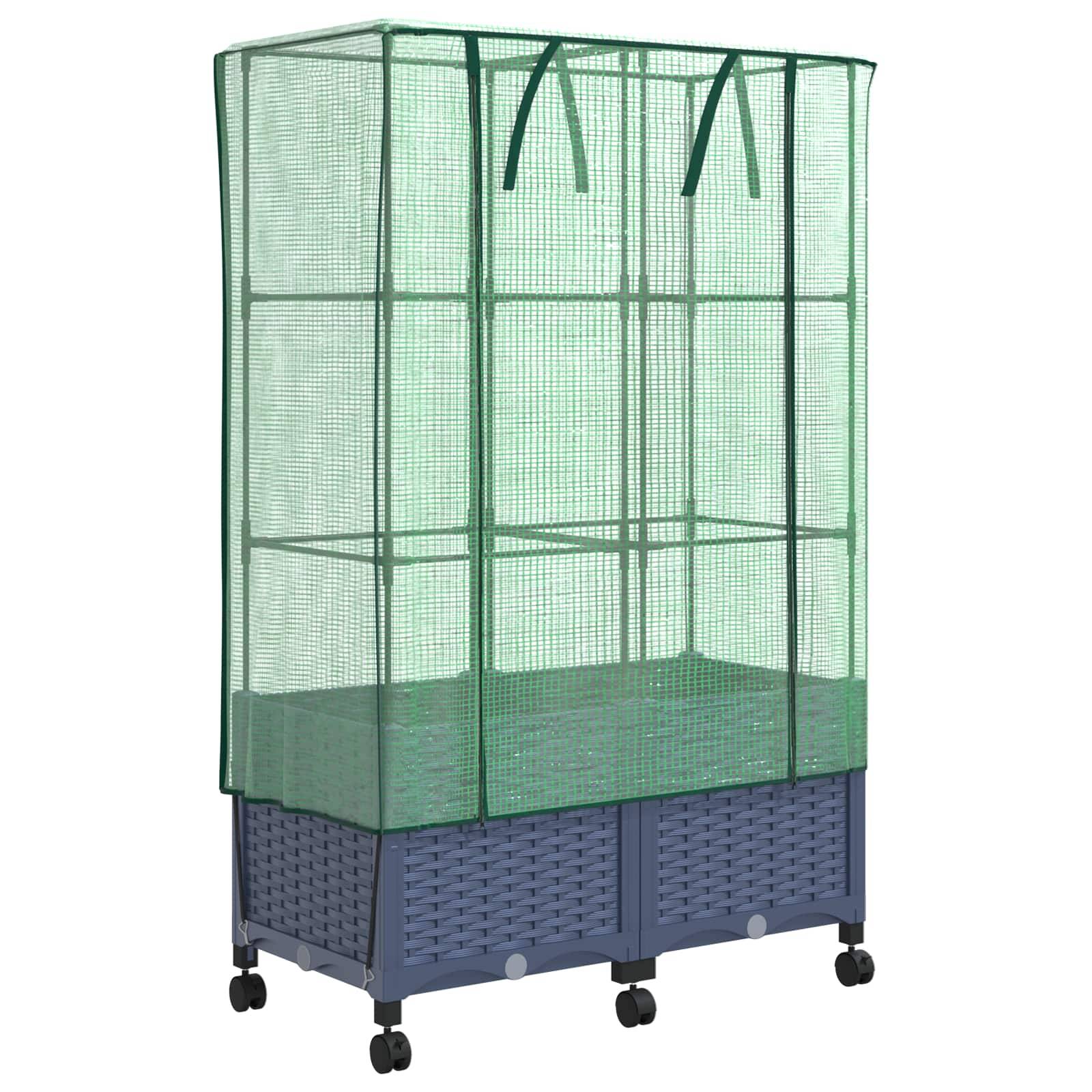 vidaXL Gartenplanter mit Gewächshausabdeckung und Rädern 2 Stk. PP