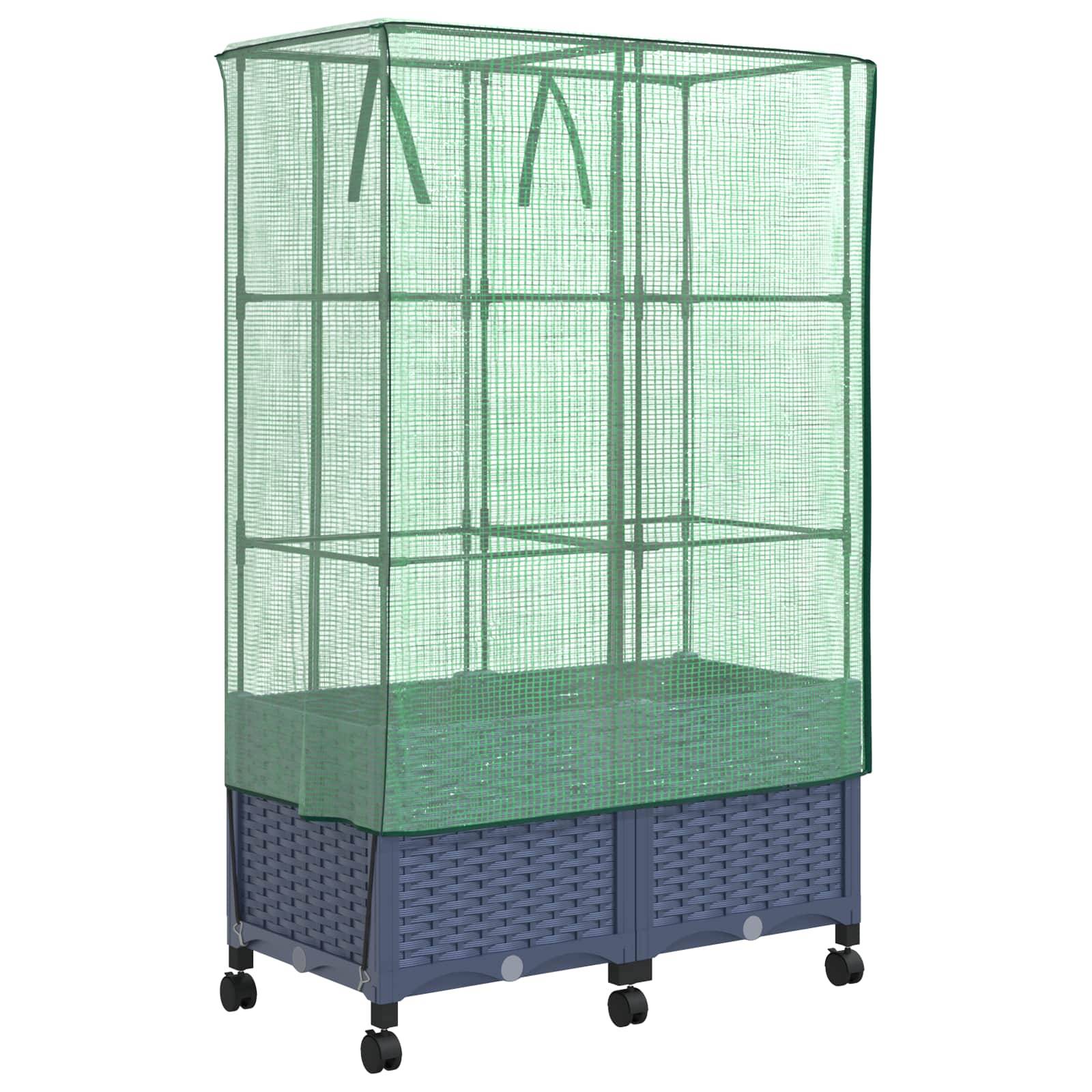 vidaXL Gartenplanter mit Gewächshausabdeckung und Rädern 2 Stk. PP