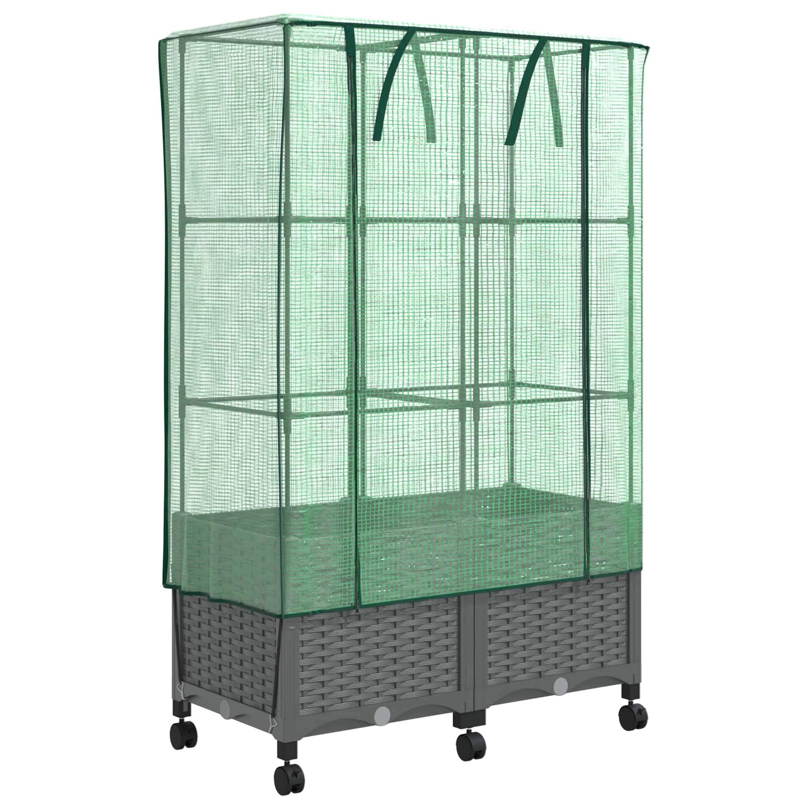 vidaXL Gartenplanter mit Gewächshausabdeckung und Rädern 2 Stk. PP