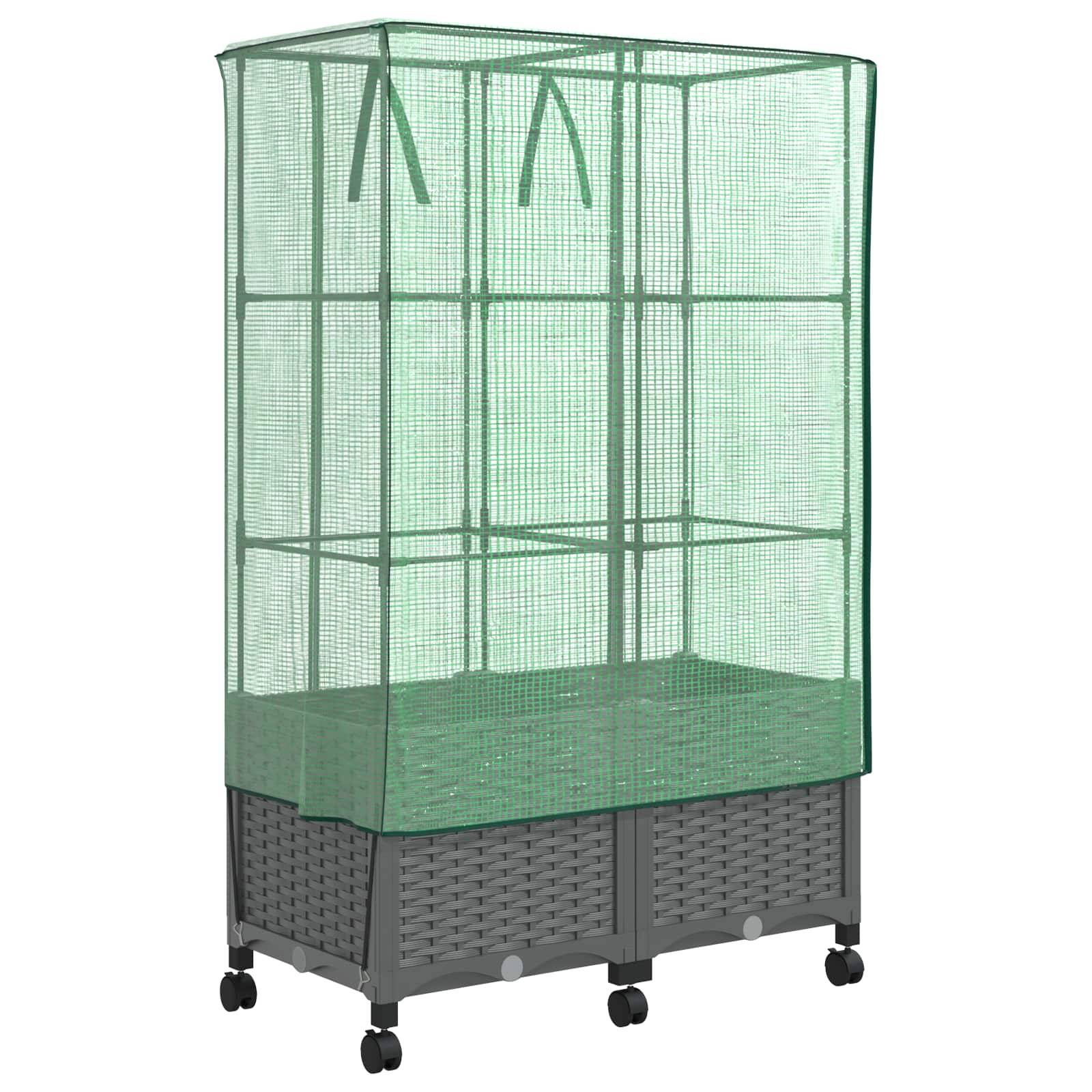 vidaXL Gartenplanter mit Gewächshausabdeckung und Rädern 2 Stk. PP