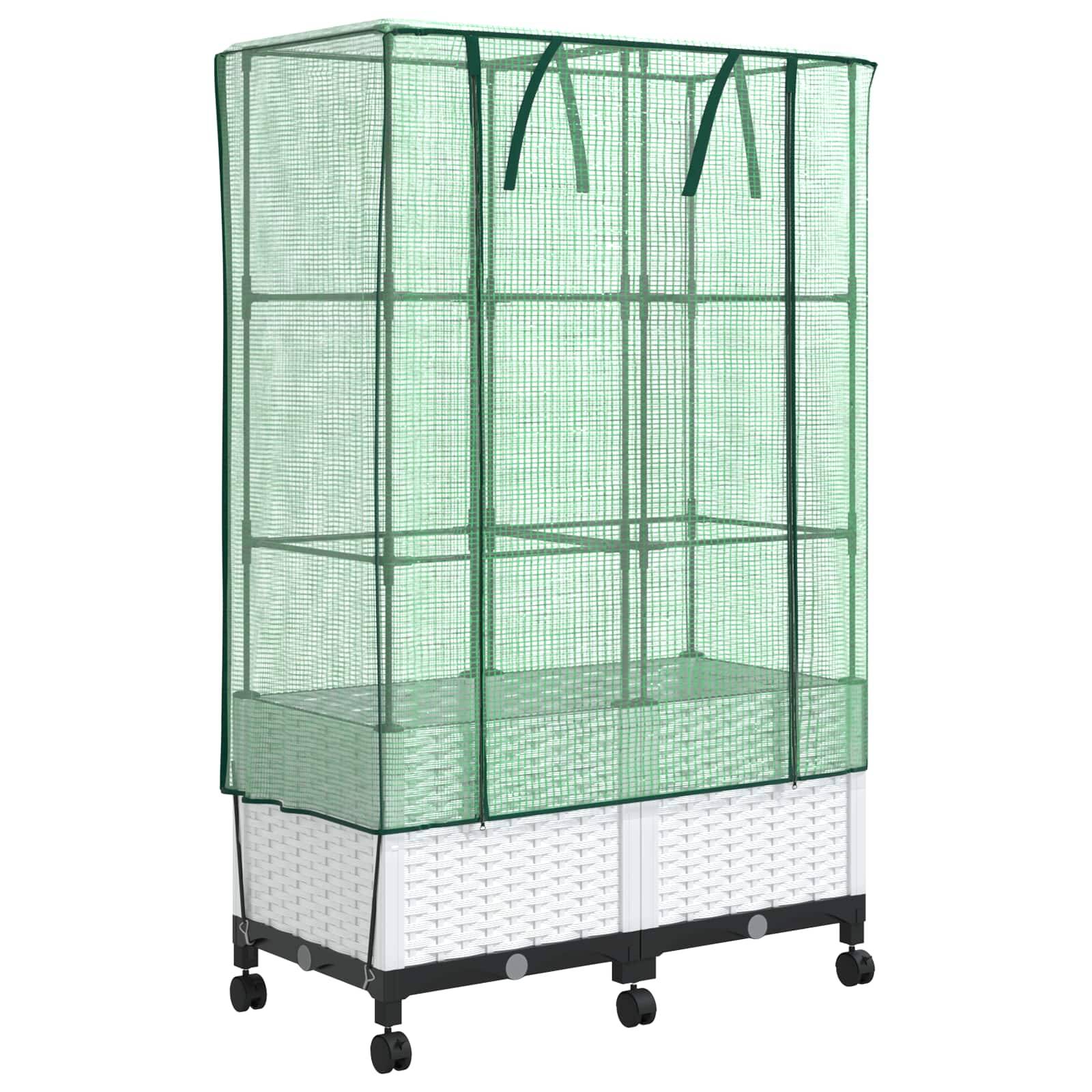 vidaXL Gartenplanter mit Gewächshausabdeckung und Rädern 2 Stk. Weiß