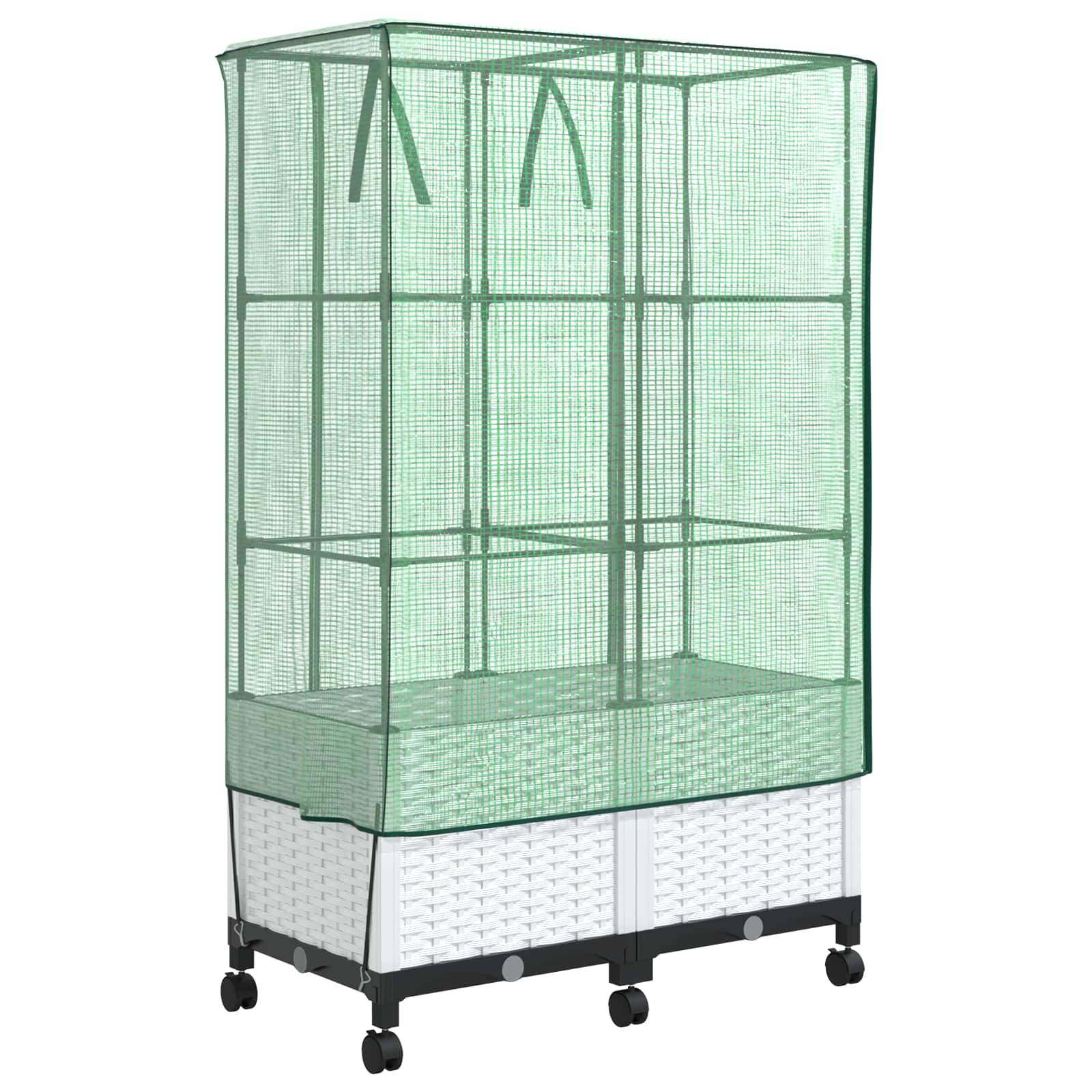 vidaXL Gartenplanter mit Gewächshausabdeckung und Rädern 2 Stk. Weiß