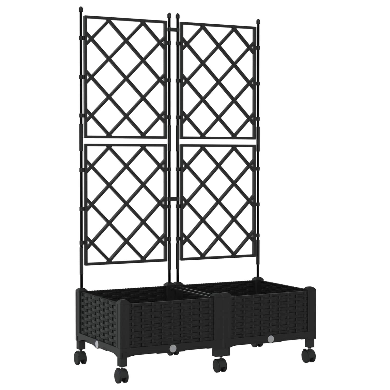 vidaXL Pflanzkübel mit Spalier und Rädern 2 Stk. Schwarz PP