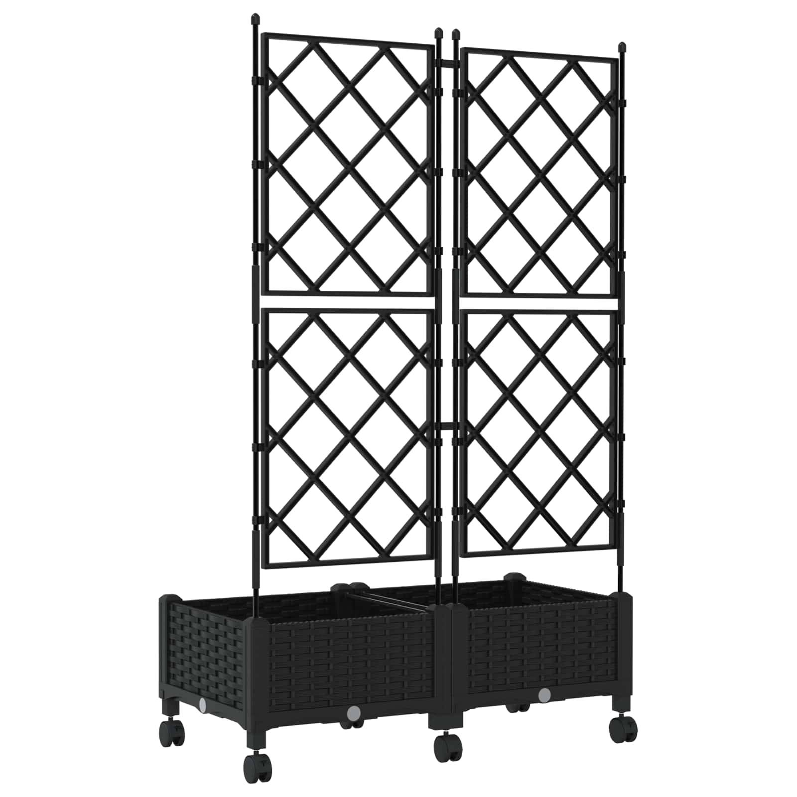 vidaXL Pflanzkübel mit Spalier und Rädern 2 Stk. Schwarz PP