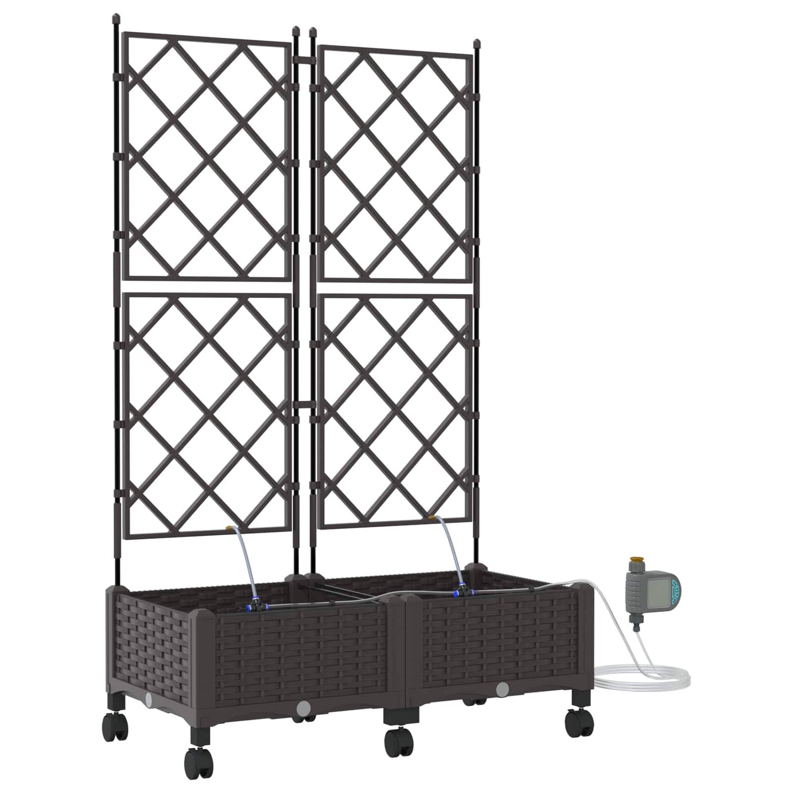 vidaXL Garten Blumenkübel mit Bewässerung und Rädern 2 Stk. Braun PP