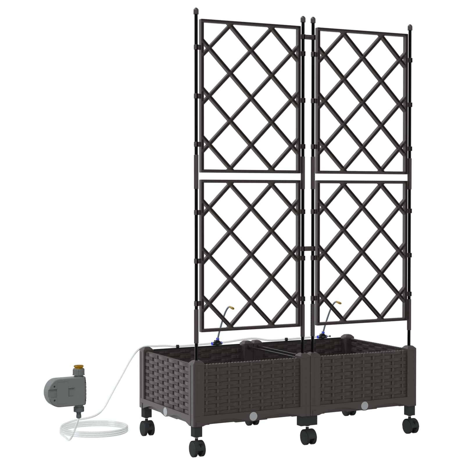 vidaXL Garten Blumenkübel mit Bewässerung und Rädern 2 Stk. Braun PP