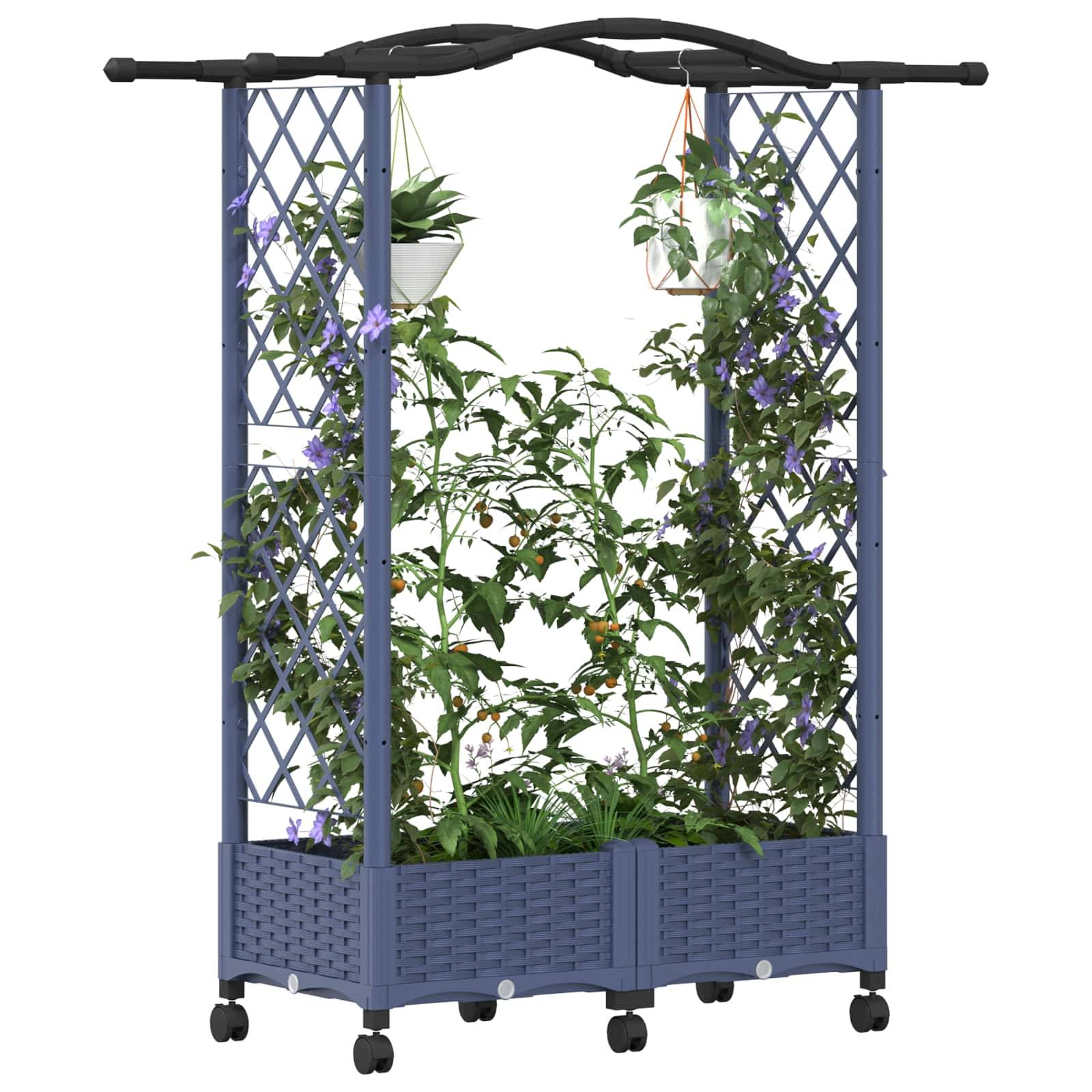vidaXL Hochbeet mit Rankgitter und Dach Grau 124 x 40 x 129 cm PP