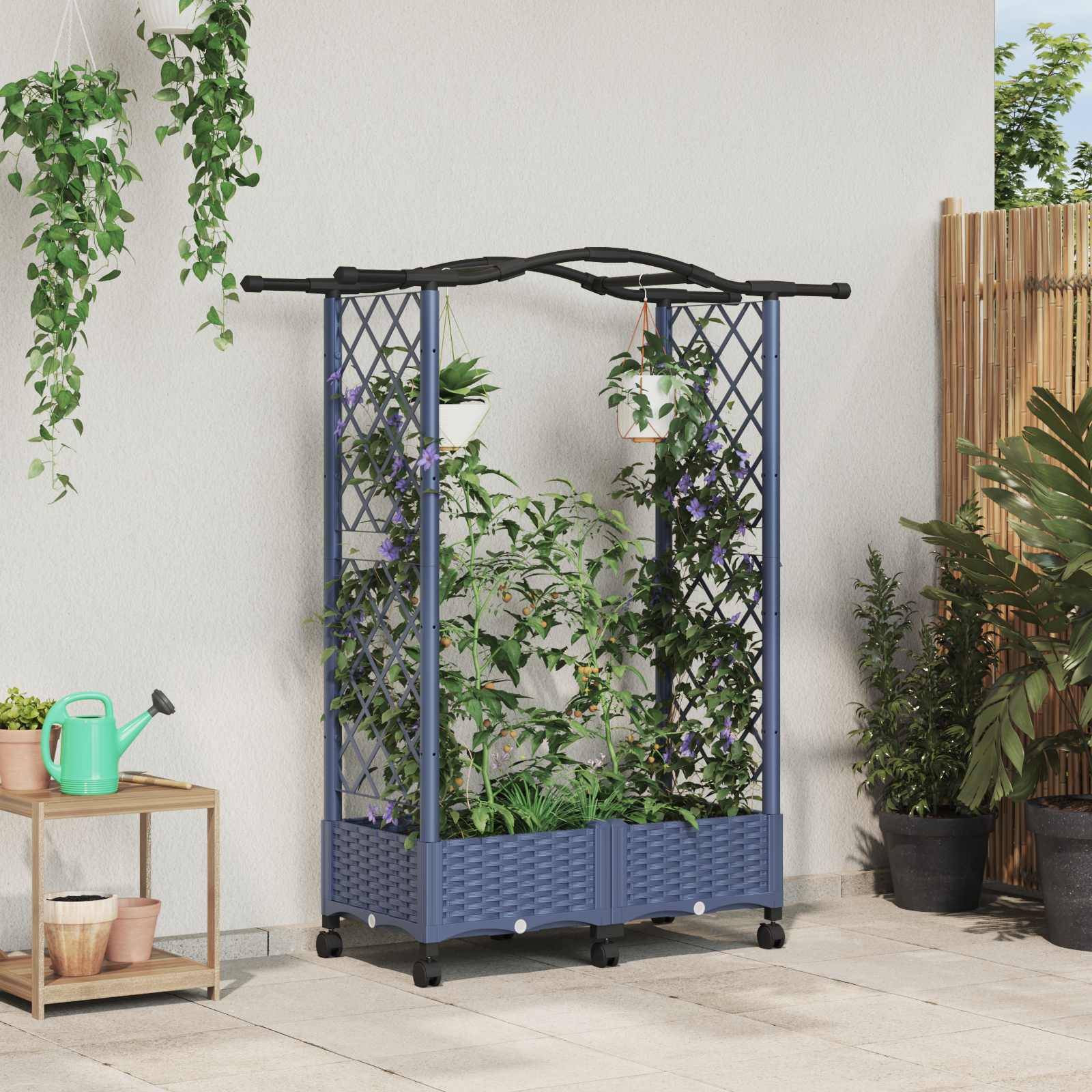 vidaXL Hochbeet mit Rankgitter und Dach Grau 124 x 40 x 129 cm PP