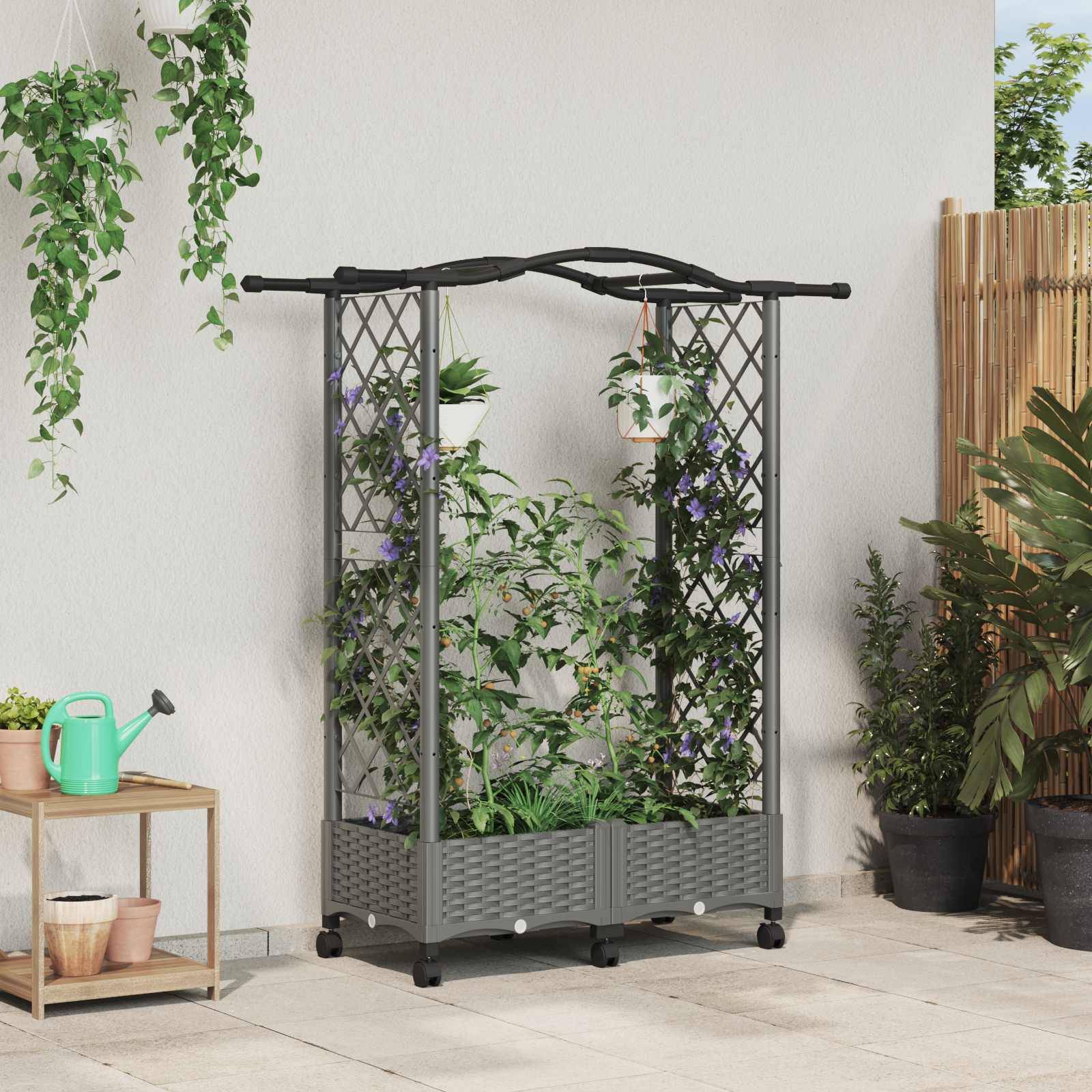 vidaXL Hochbeet mit Rankgitter und Dach Hellgrau 124 x 40 x 129 cm PP