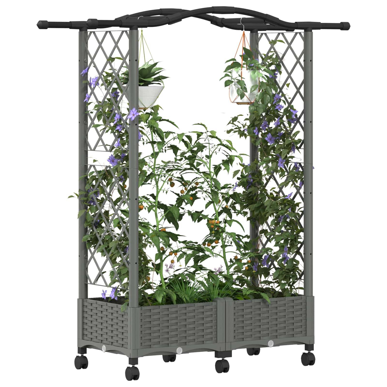 vidaXL Hochbeet mit Rankgitter und Dach Hellgrau 124 x 40 x 129 cm PP