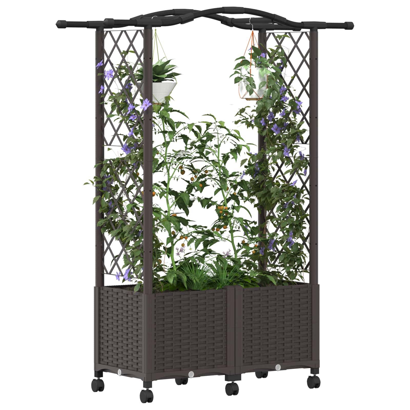 vidaXL Hochbeet mit Rankgitter und Dach Braun 125 x 40 x 144 cm PP