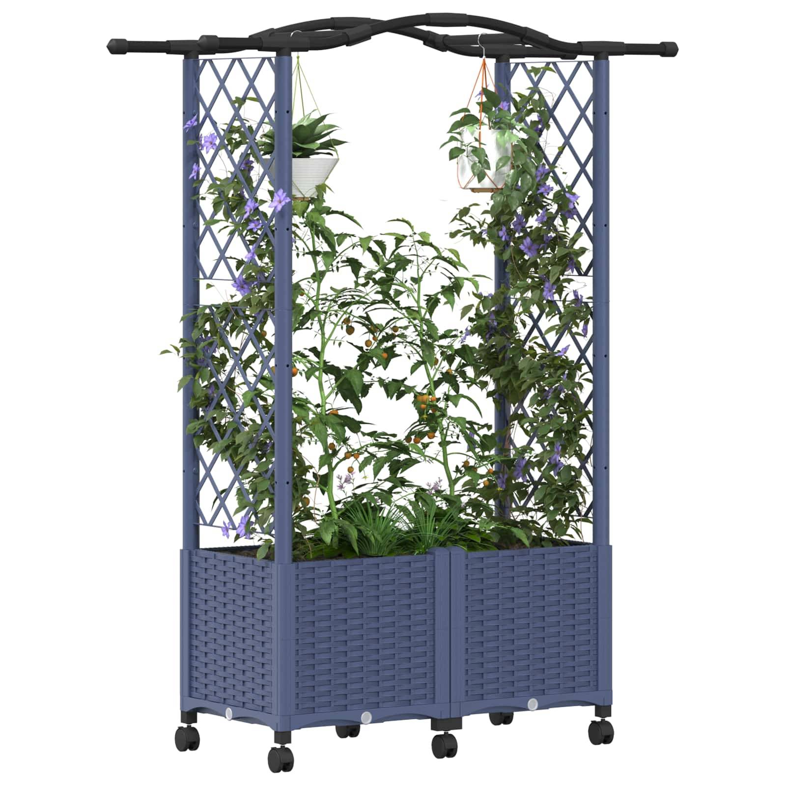 vidaXL Hochbeet mit Rankgitter und Dach Grau 125 x 40 x 144 cm PP