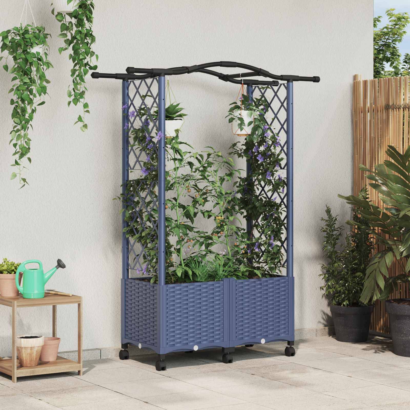 vidaXL Hochbeet mit Rankgitter und Dach Grau 125 x 40 x 144 cm PP