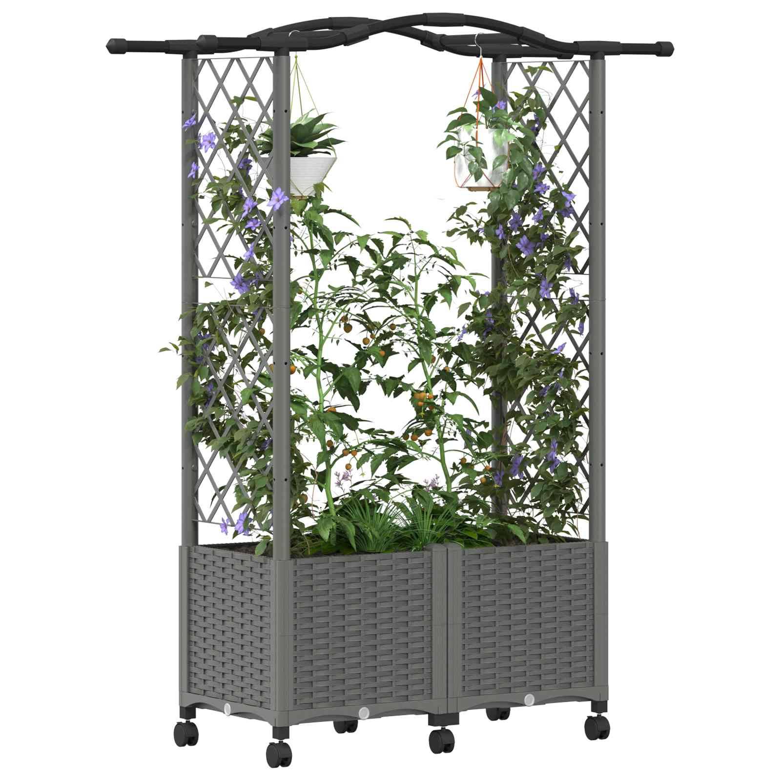vidaXL Hochbeet mit Rankgitter und Dach Hellgrau 125 x 40 x 144 cm PP