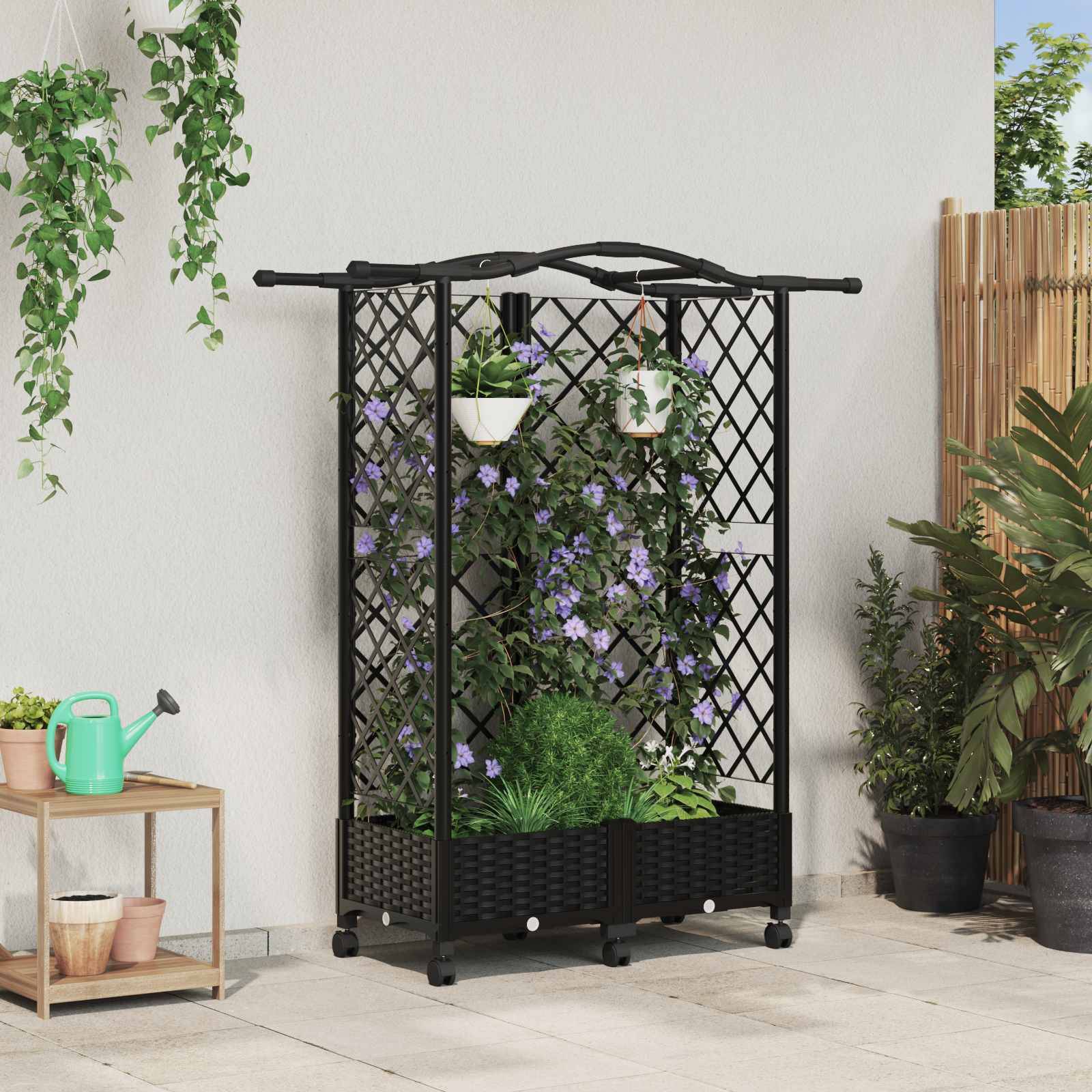 vidaXL Hochbeet mit Rankgitter und Dach Schwarz 124 x 40 x 129 cm PP
