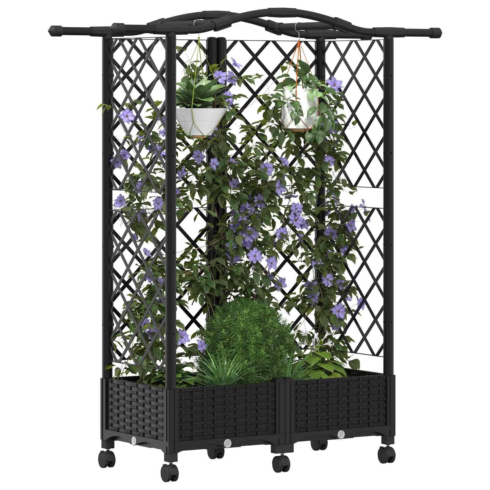 vidaXL Hochbeet mit Rankgitter und Dach Schwarz 124 x 40 x 129 cm PP