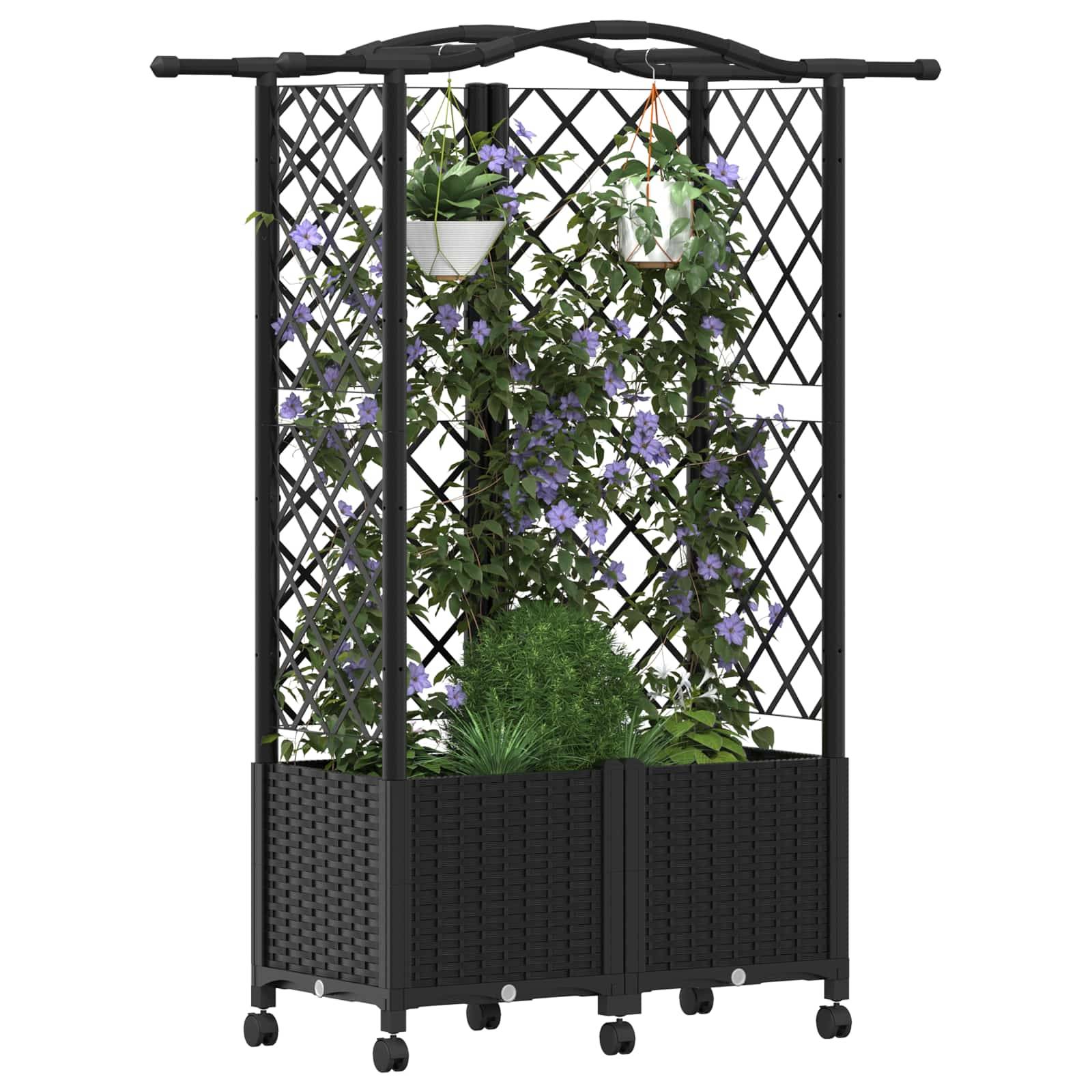 vidaXL Hochbeet mit Rankgitter und Dach Schwarz 122 x 40 x 144 cm PP