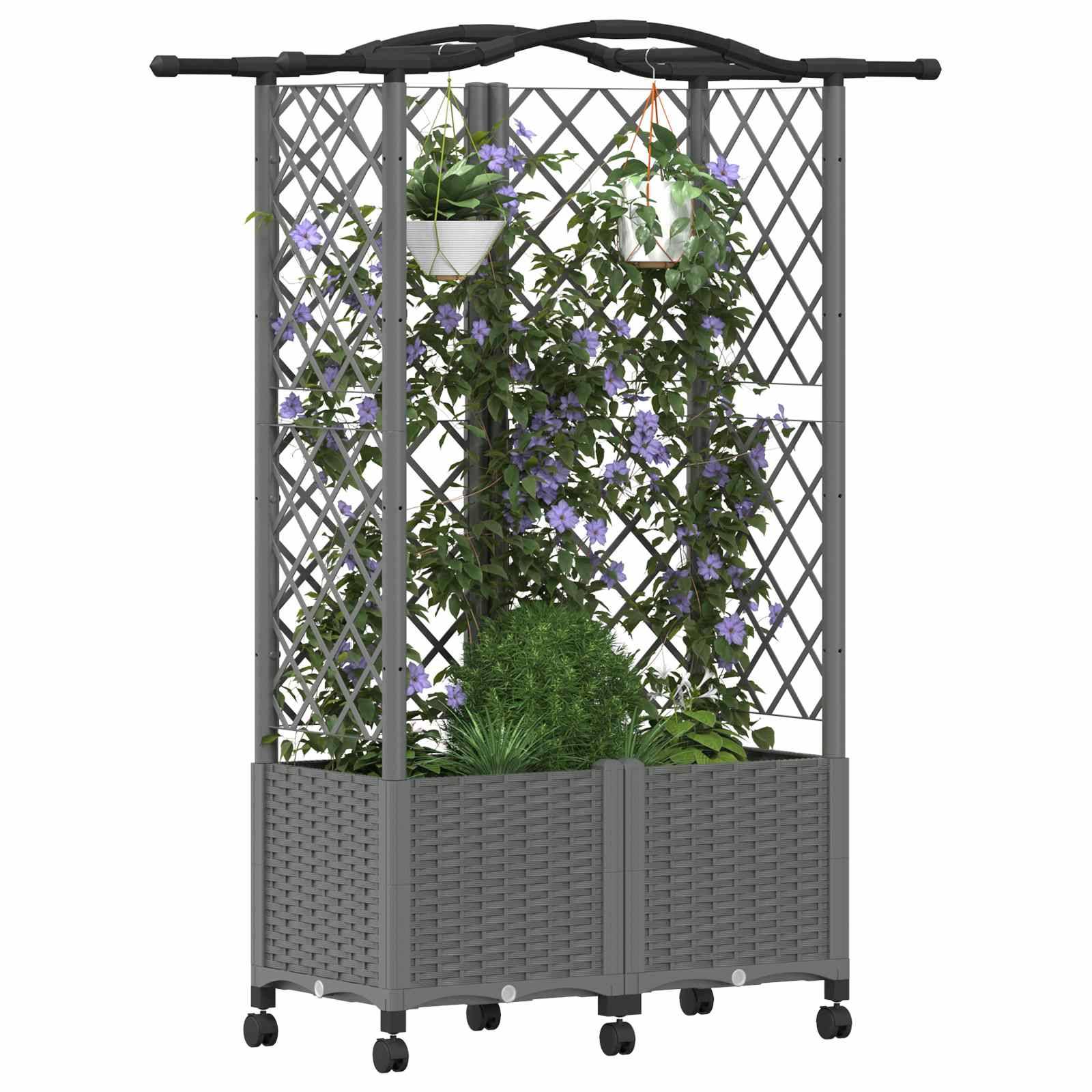 vidaXL Hochbeet mit Rankgitter und Dach Hellgrau 122 x 40 x 144 cm PP