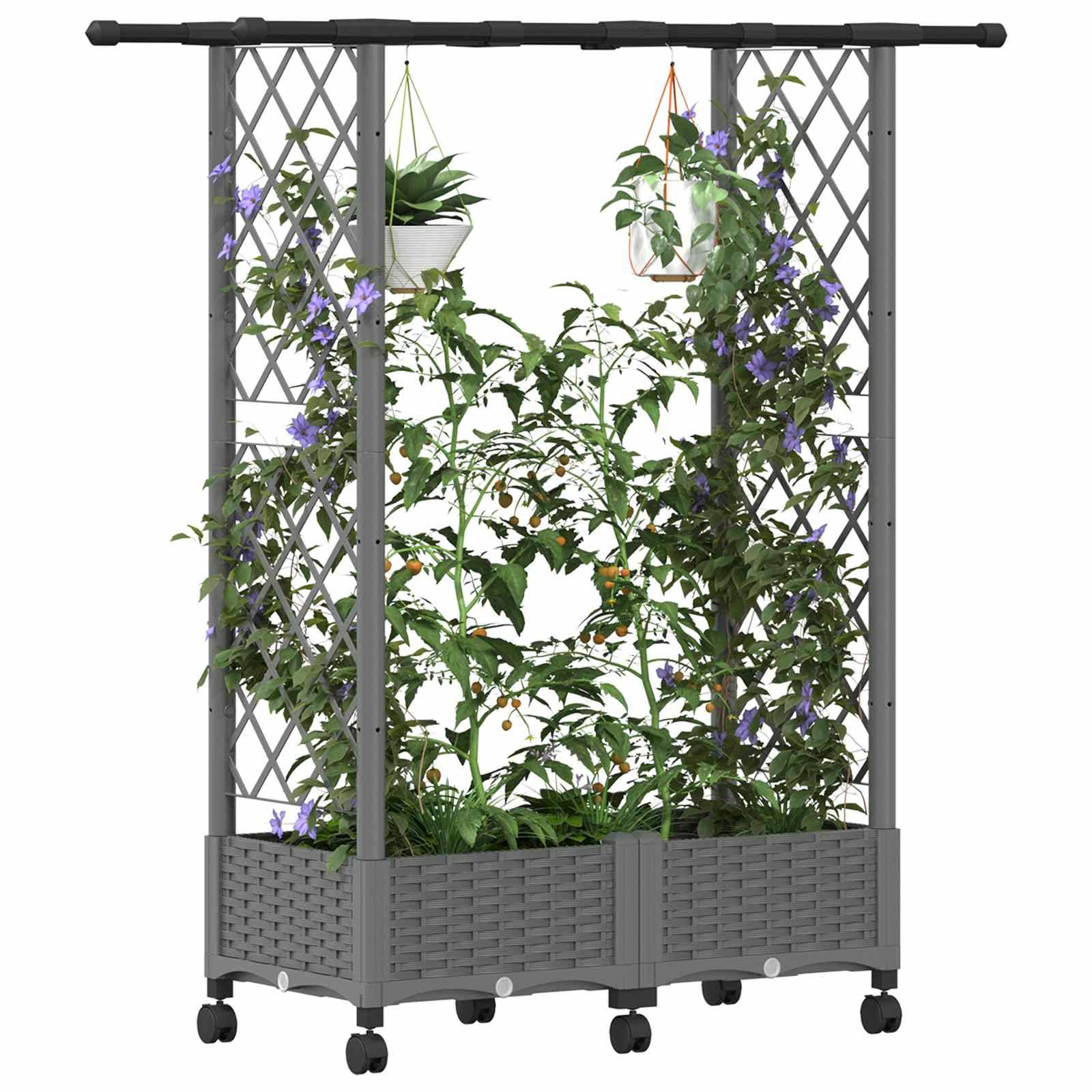 vidaXL Hochbeet mit Rankgitter und Dach Hellgrau 122,5 x 40 x 127 cm