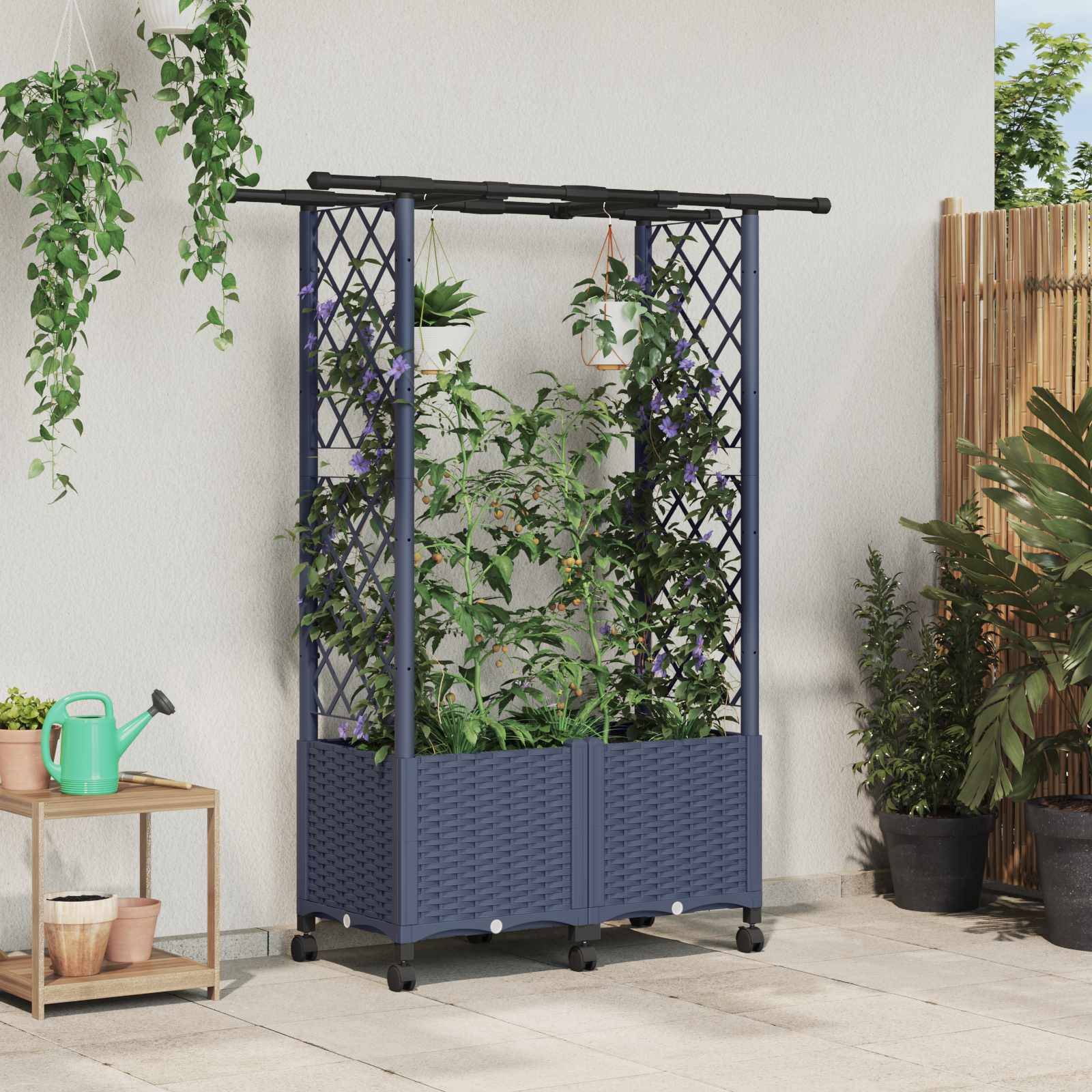 vidaXL Hochbeet mit Rankgitter und Dach Grau 124,5 x 40 x 142 cm PP
