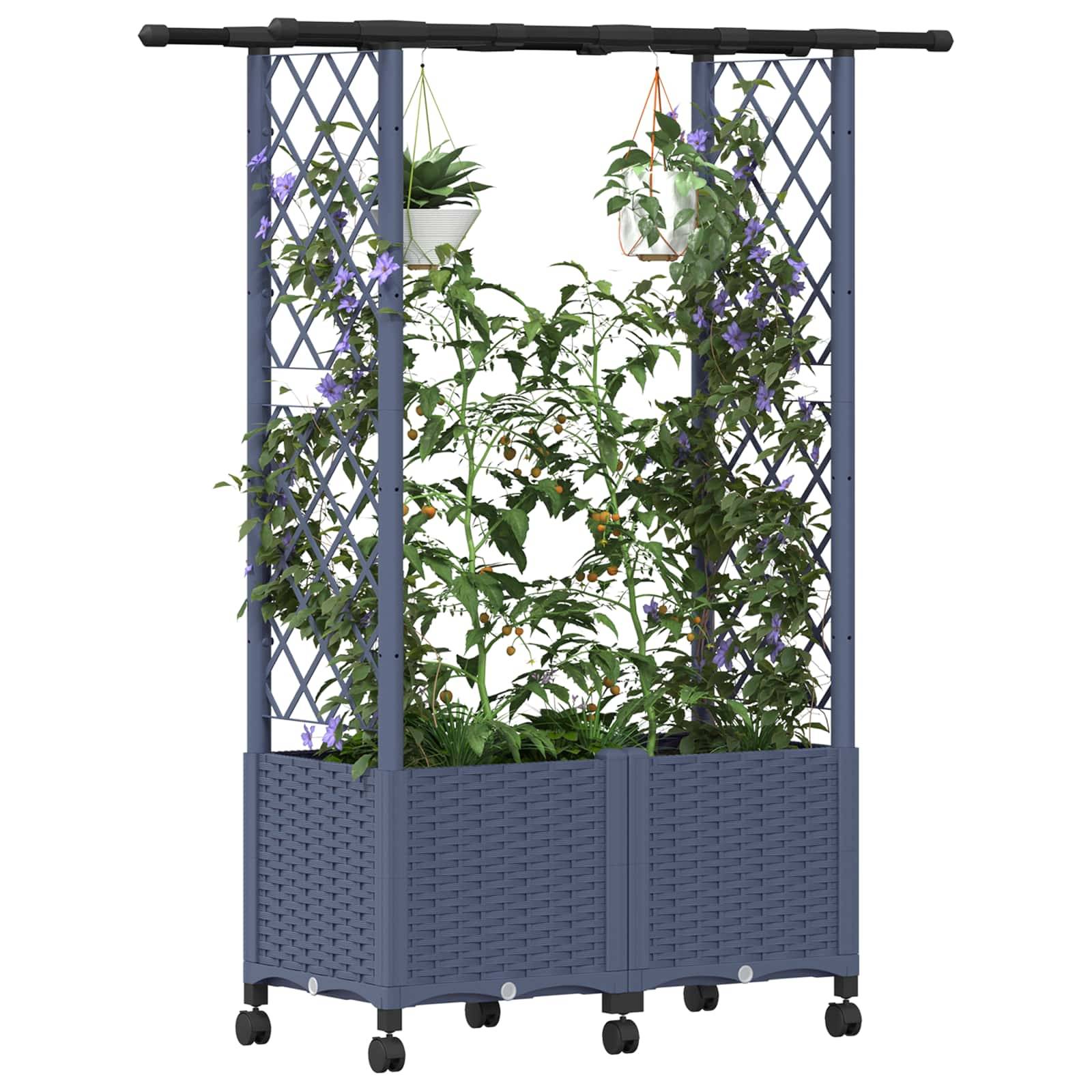 vidaXL Hochbeet mit Rankgitter und Dach Grau 124,5 x 40 x 142 cm PP