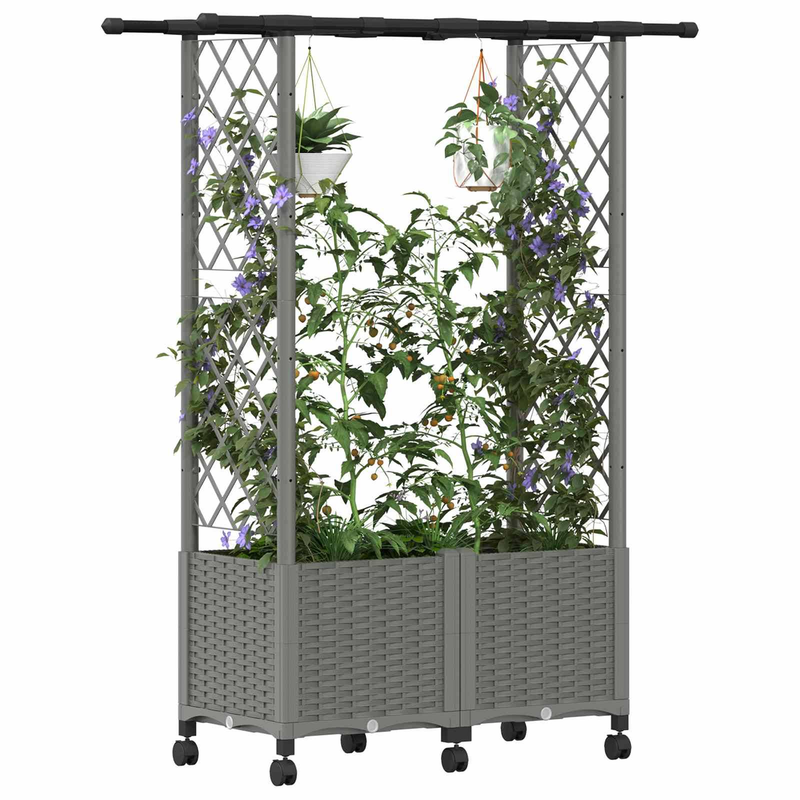 vidaXL Hochbeet mit Rankgitter und Dach Hellgrau 124,5 x 40 x 142 cm