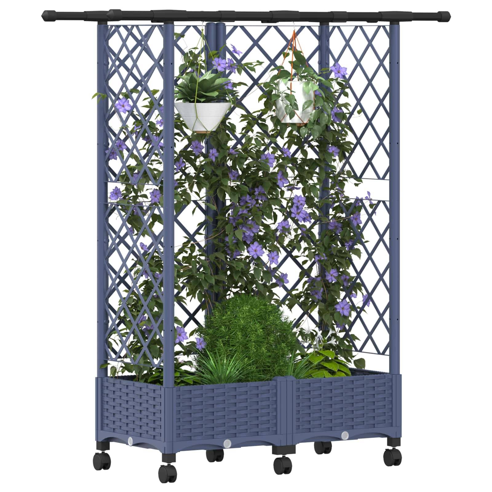 vidaXL Hochbeet mit Rankgitter und Dach Grau 124 x 40 x 127 cm PP