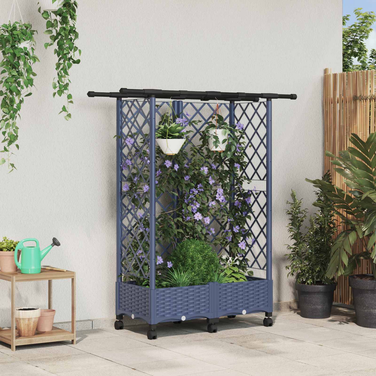 vidaXL Hochbeet mit Rankgitter und Dach Grau 124 x 40 x 127 cm PP
