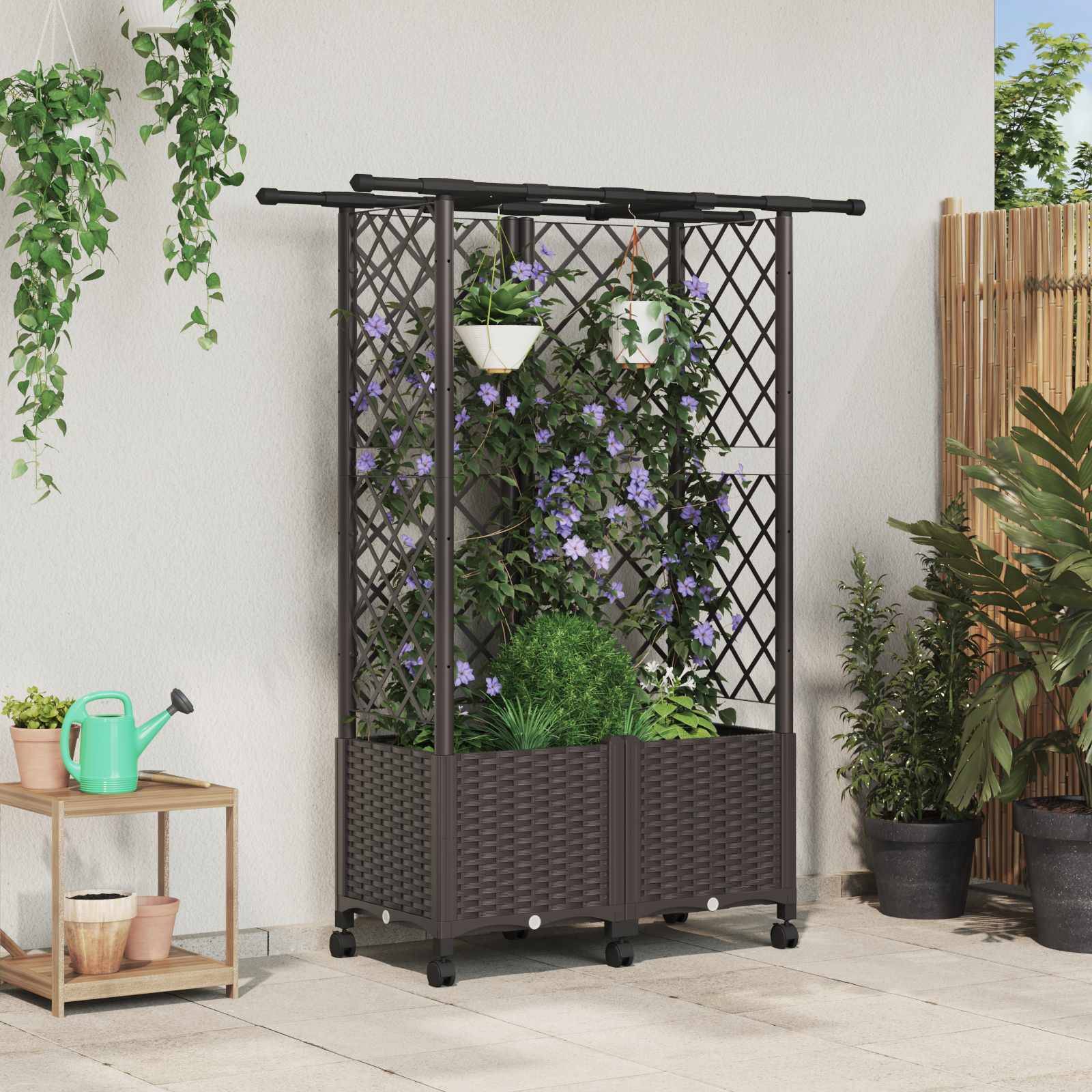 vidaXL Hochbeet mit Rankgitter und Dach Braun 124 x 40 x 142 cm PP