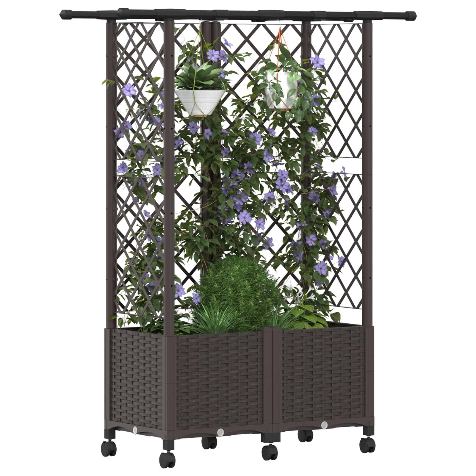 vidaXL Hochbeet mit Rankgitter und Dach Braun 124 x 40 x 142 cm PP