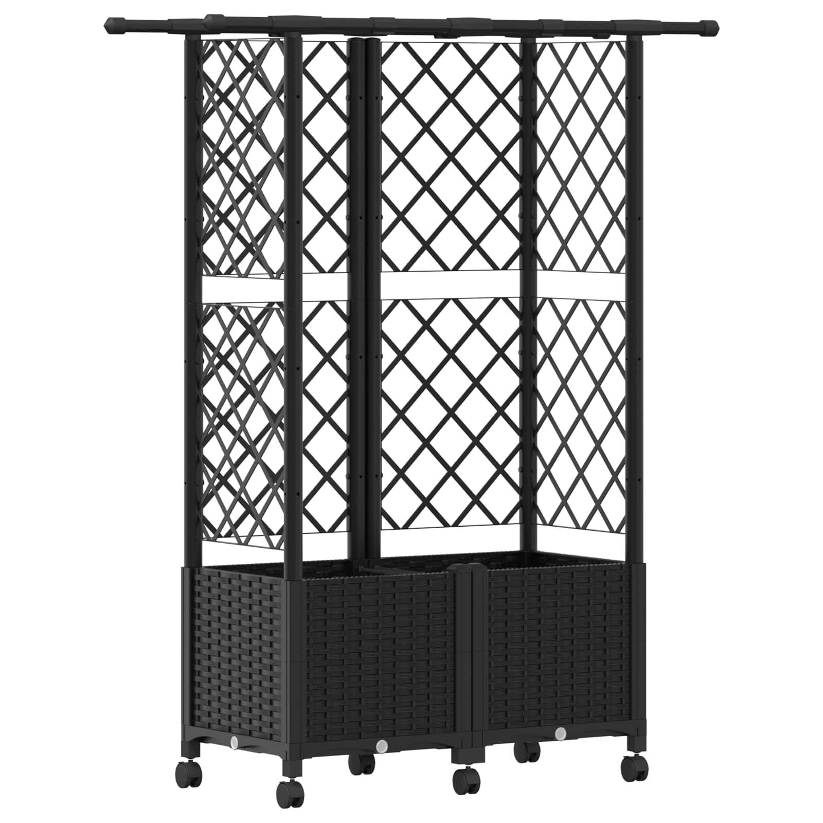 vidaXL Hochbeet mit Rankgitter und Dach Schwarz 124 x 40 x 142 cm PP