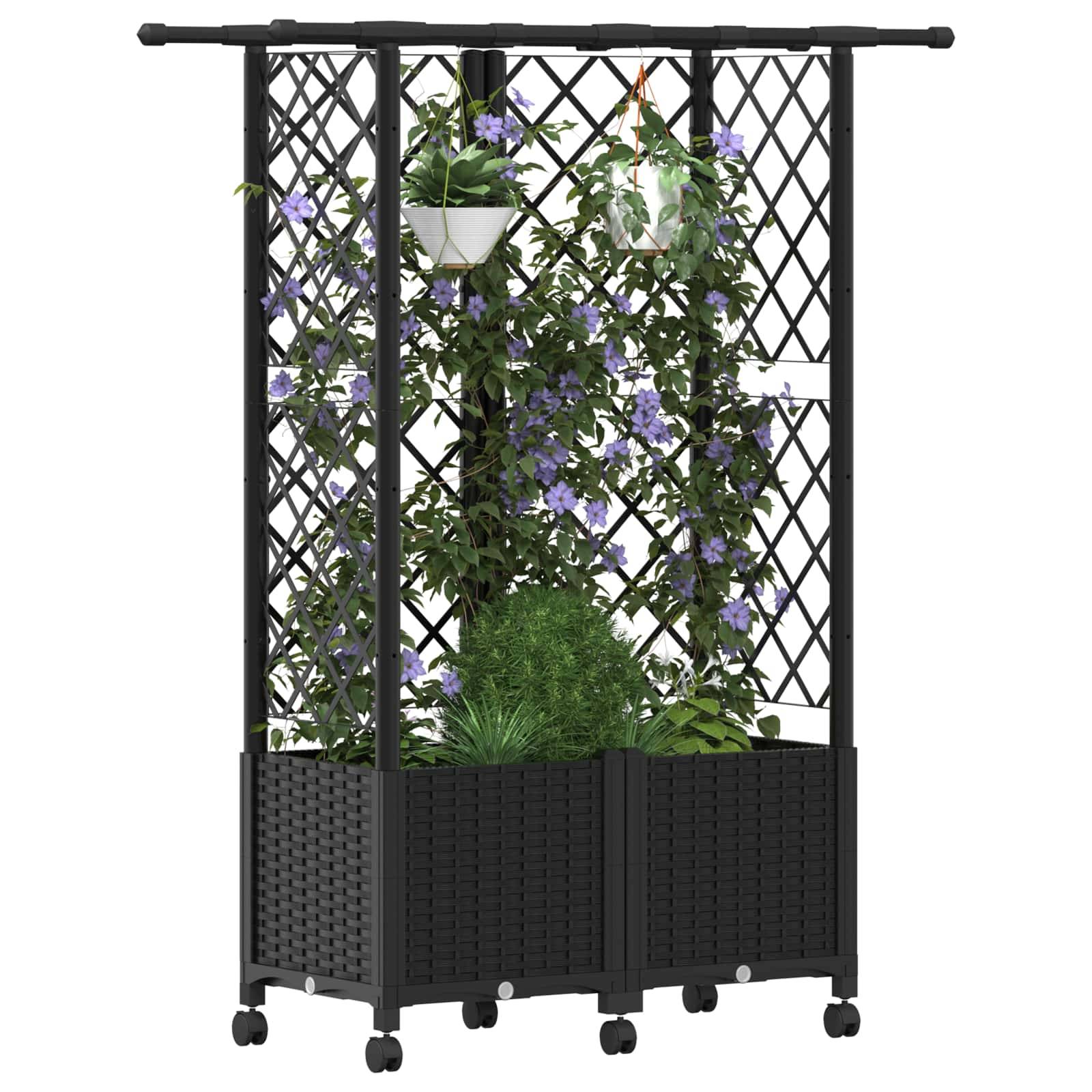 vidaXL Hochbeet mit Rankgitter und Dach Schwarz 124 x 40 x 142 cm PP