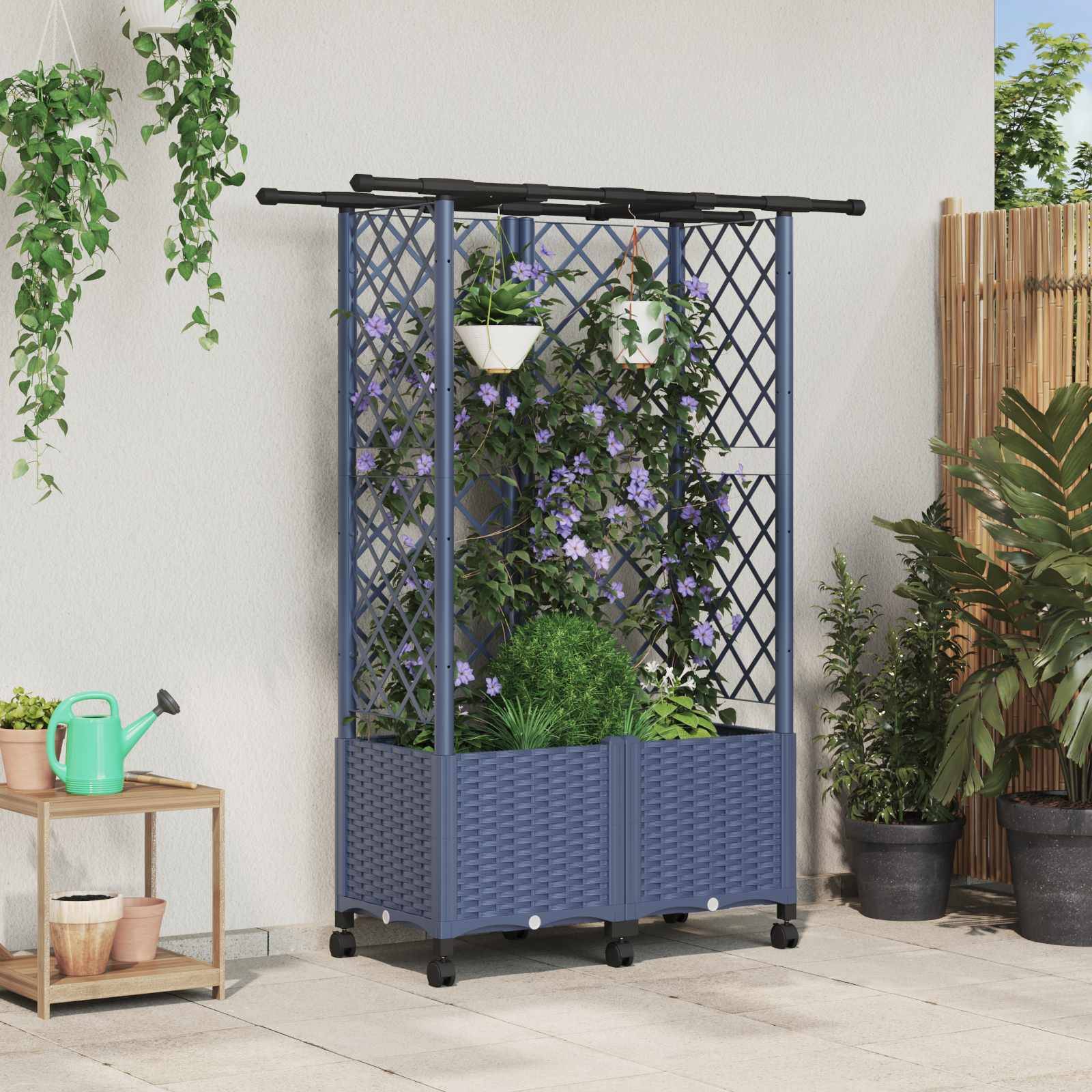 vidaXL Hochbeet mit Rankgitter und Dach Grau 124 x 40 x 142 cm PP