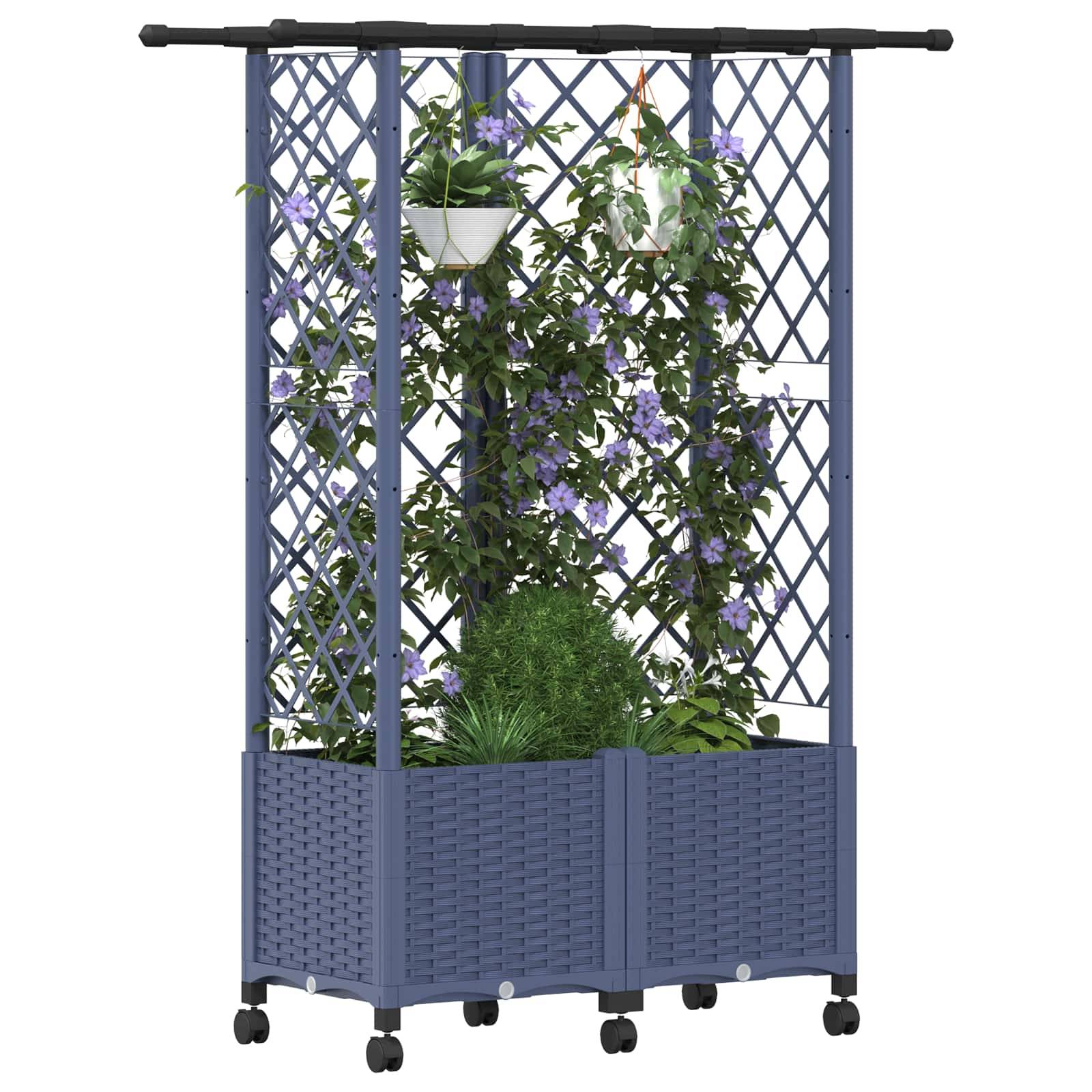 vidaXL Hochbeet mit Rankgitter und Dach Grau 124 x 40 x 142 cm PP