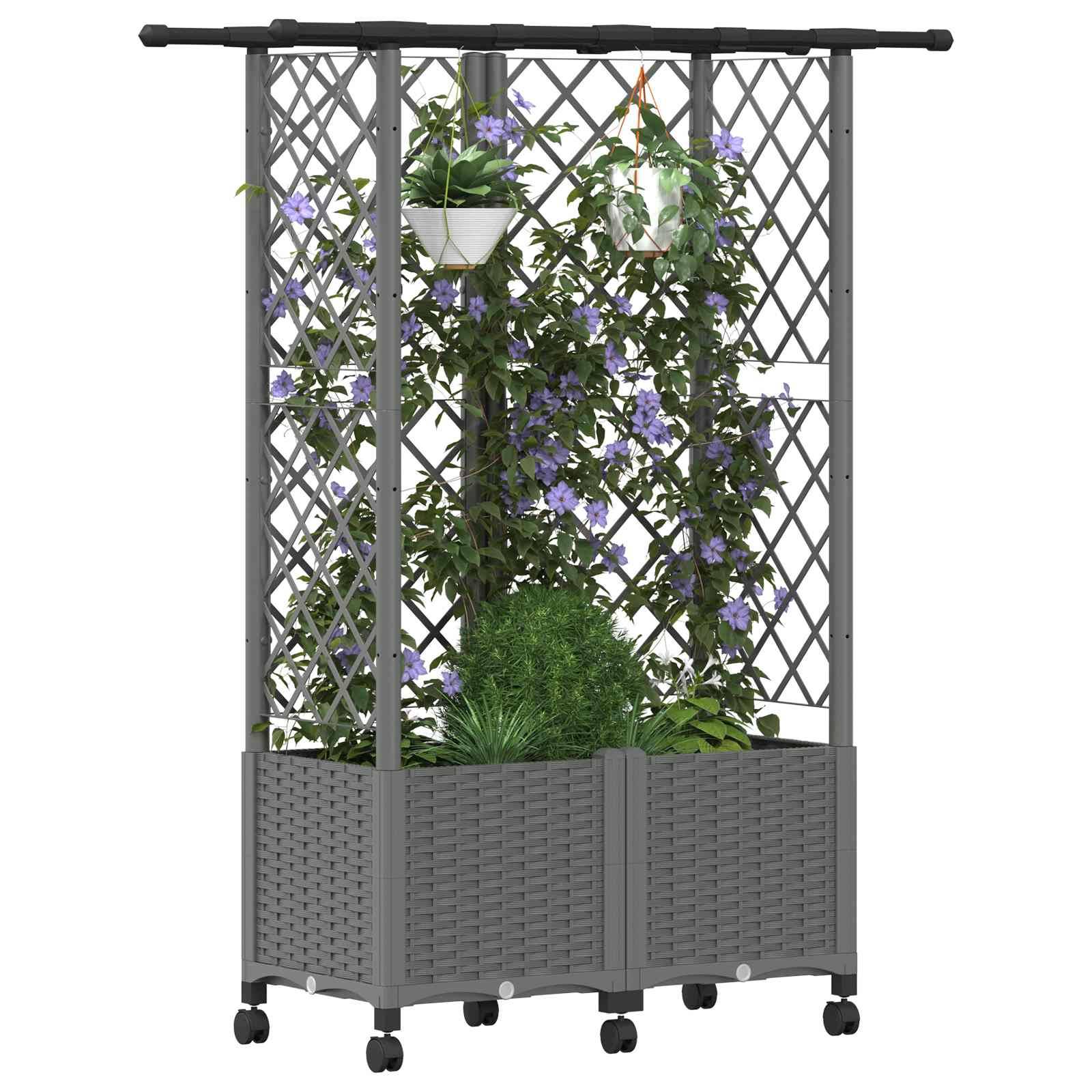 vidaXL Hochbeet mit Rankgitter und Dach Hellgrau 124 x 40 x 142 cm PP