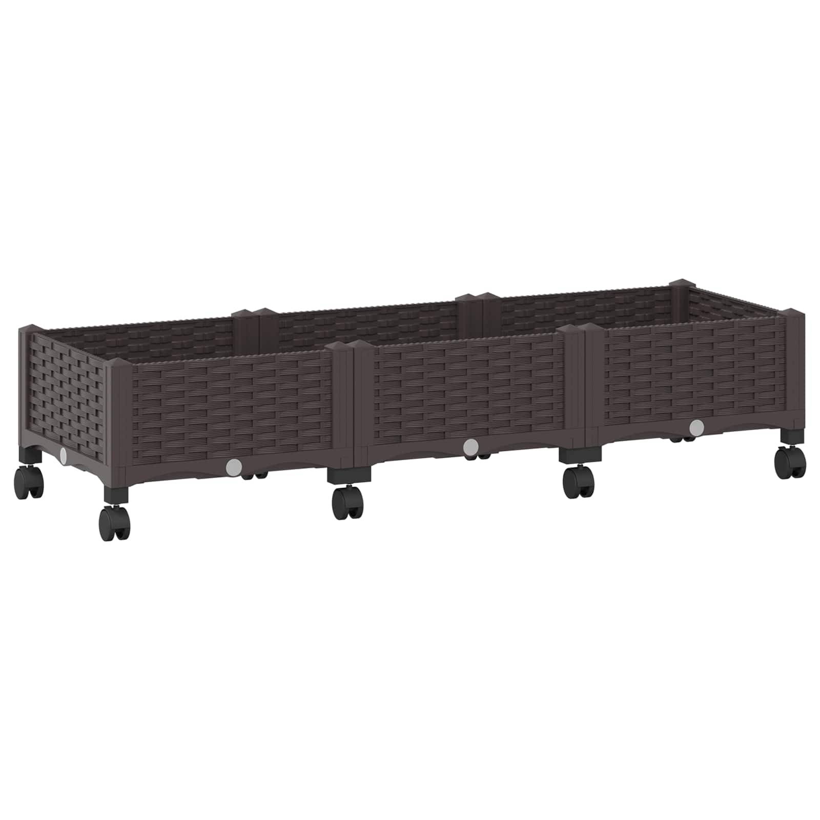 vidaXL Gartenpflanzer mit Rädern Braun 120 x 40 x 29 cm PP
