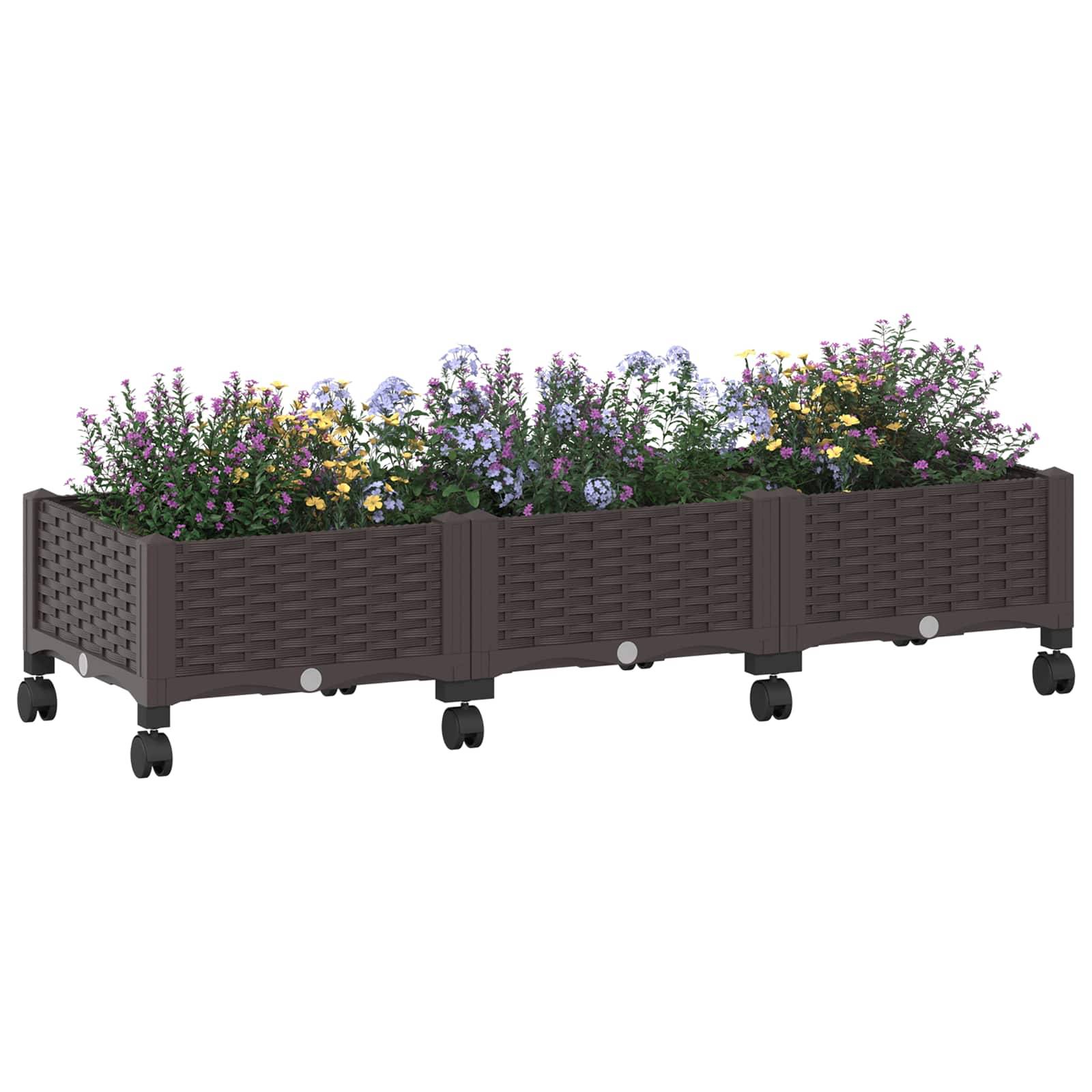vidaXL Gartenpflanzer mit Rädern Braun 120 x 40 x 29 cm PP