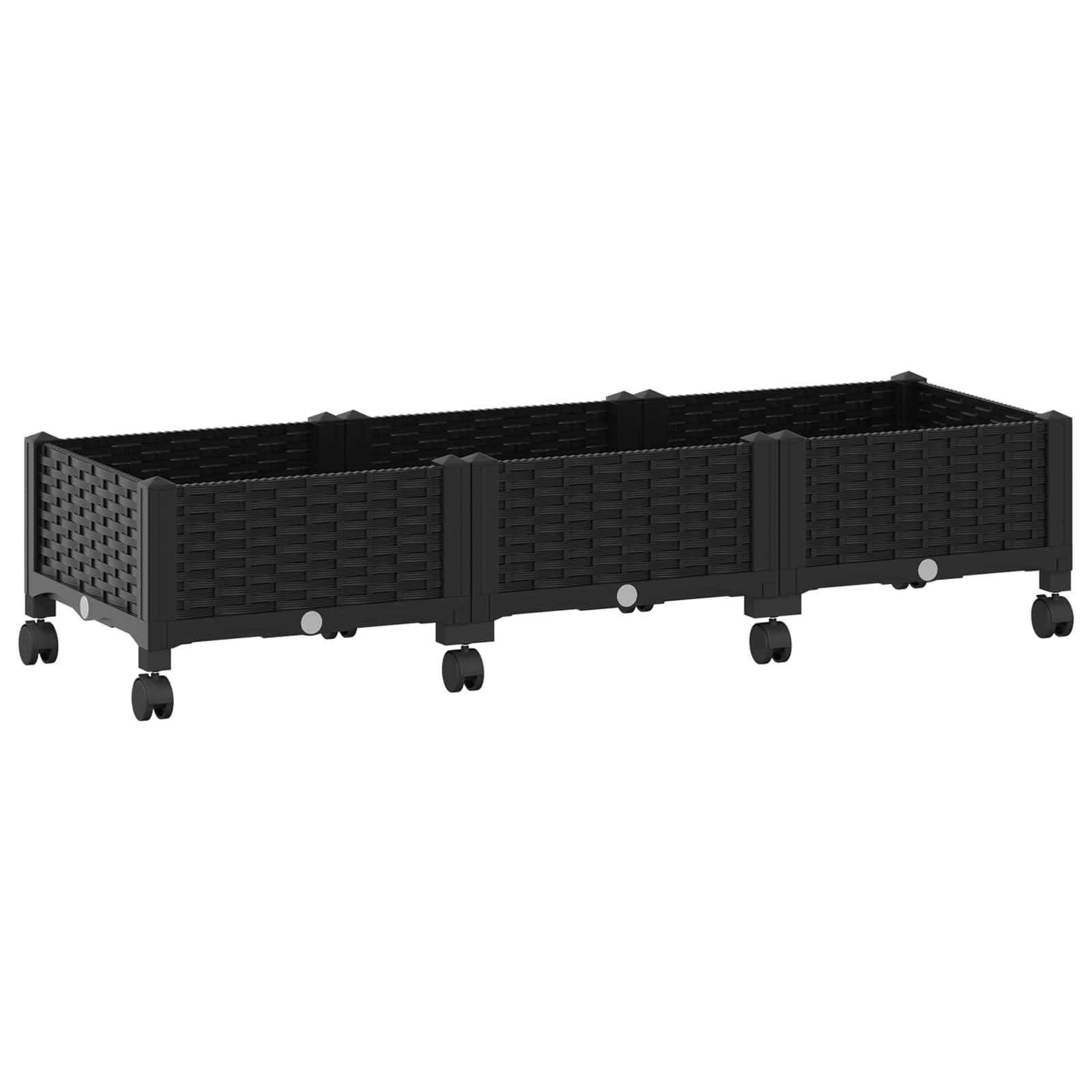 vidaXL Gartenpflanzer mit Rädern Schwarz 120 x 40 x 29 cm PP