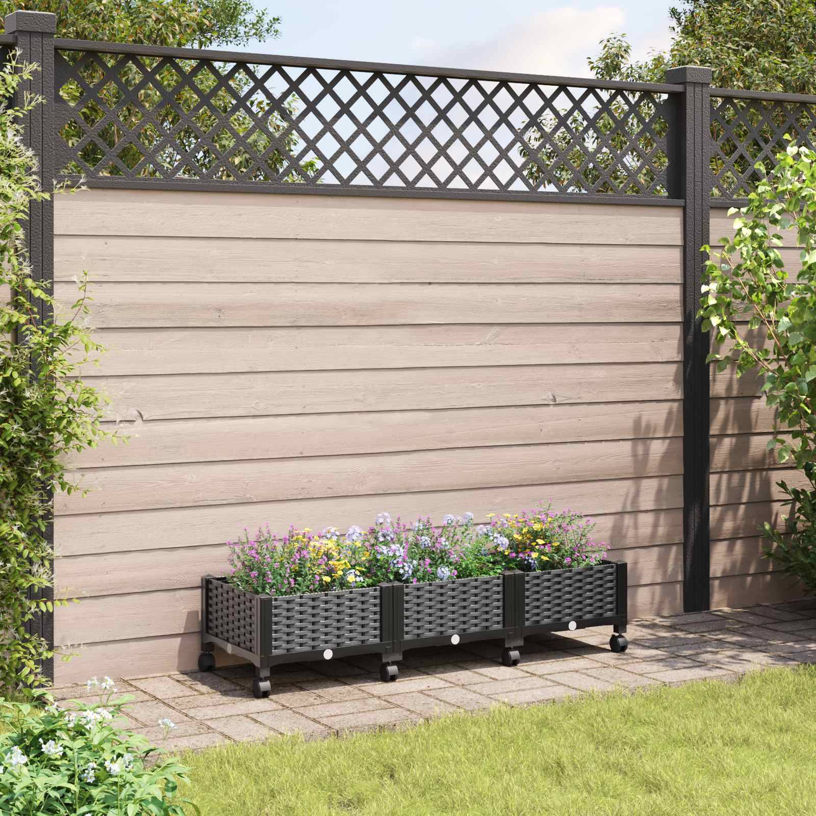 vidaXL Gartenpflanzer mit Rädern Schwarz 120 x 40 x 29 cm PP