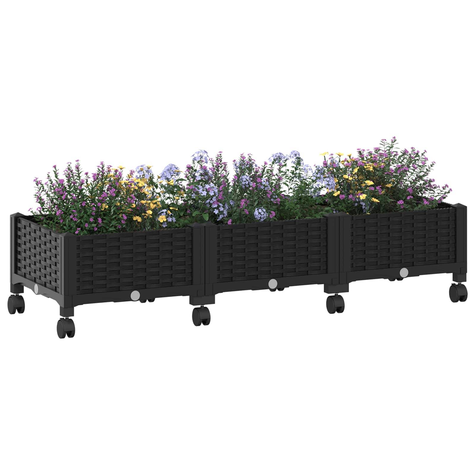 vidaXL Gartenpflanzer mit Rädern Schwarz 120 x 40 x 29 cm PP