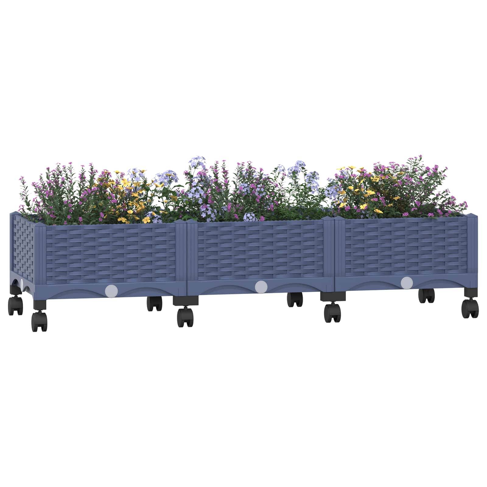 vidaXL Gartenpflanzer mit Rädern Blaugrau 120 x 40 x 33 cm PP