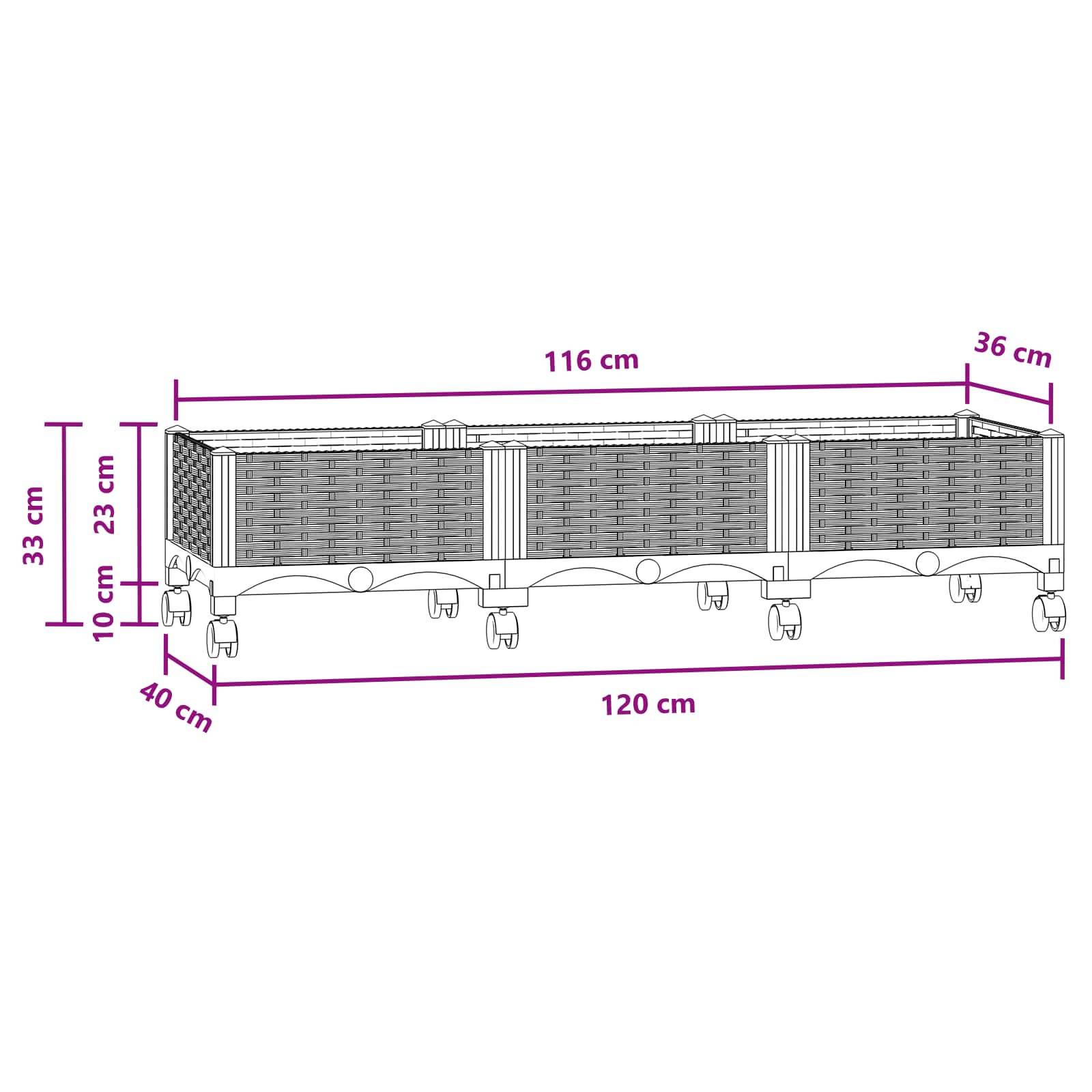 vidaXL Gartenpflanzer mit Rädern Blaugrau 120 x 40 x 33 cm PP