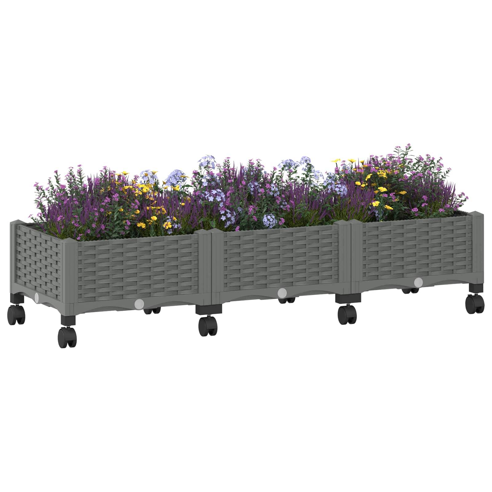 vidaXL Gartenpflanzer mit Rädern Hellgrau 120 x 40 x 33 cm PP
