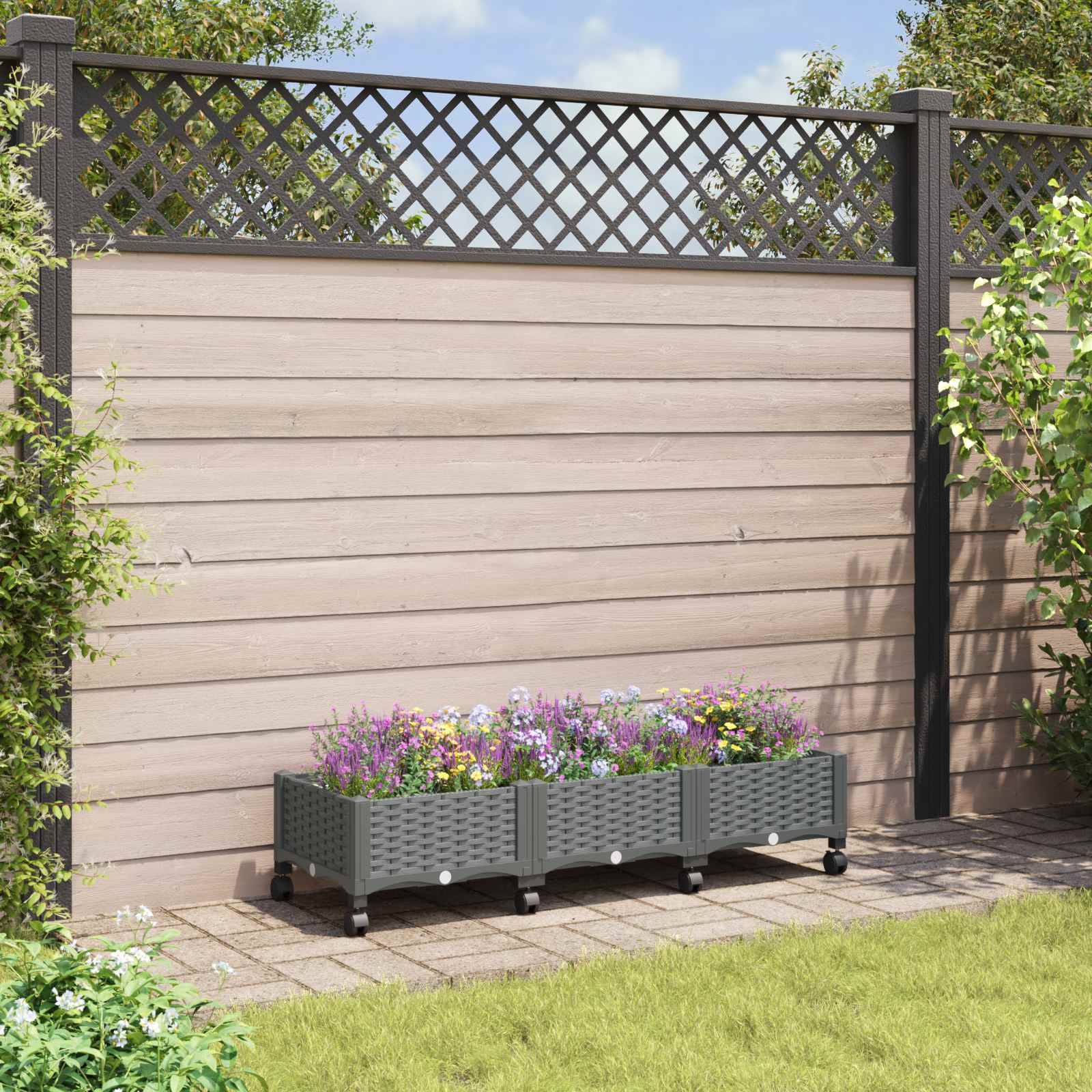 vidaXL Gartenpflanzer mit Rädern Hellgrau 120 x 40 x 33 cm PP