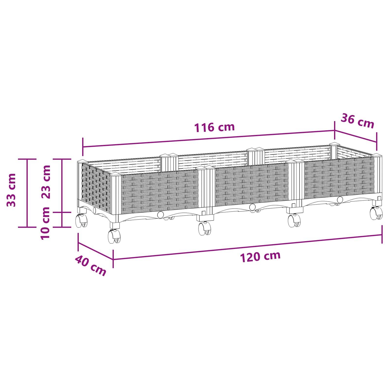 vidaXL Gartenpflanzer mit Rädern Hellgrau 120 x 40 x 33 cm PP