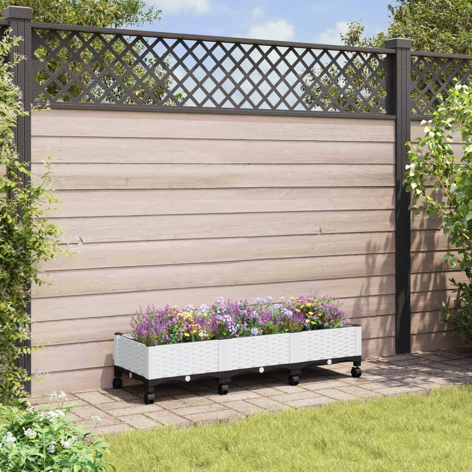vidaXL Gartenpflanzer mit Rädern Weiß 120 x 40 x 33 cm PP